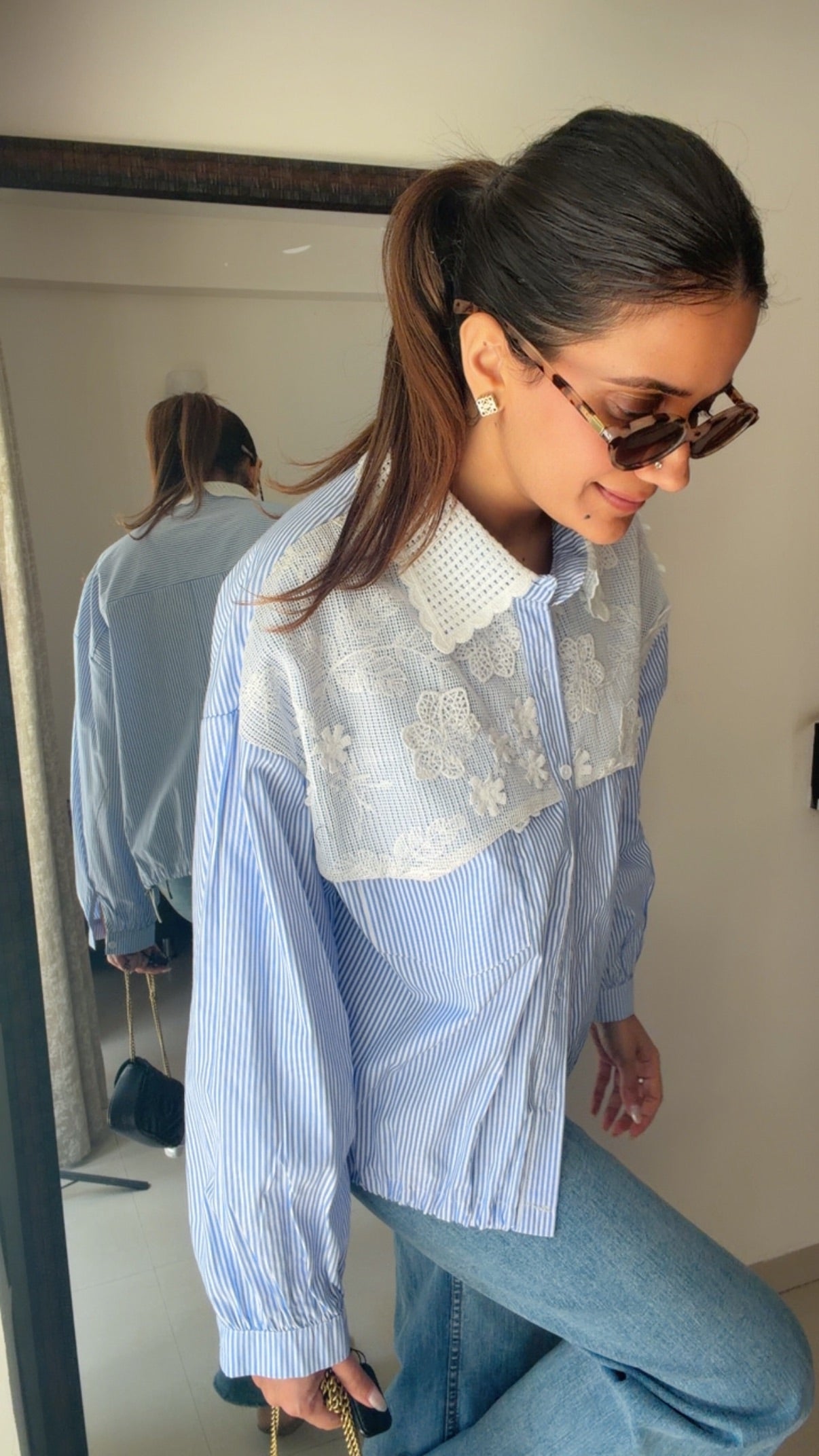 Flower Embedded Poplin Shirr