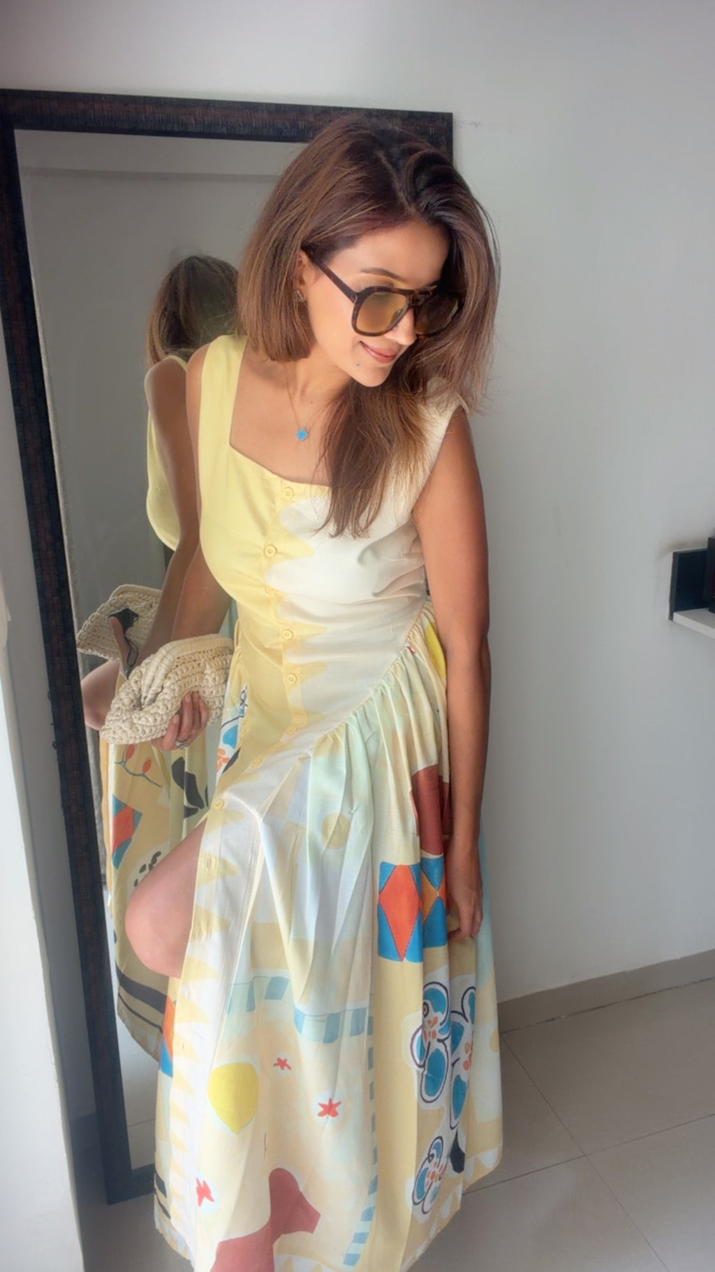 Buttoned Side Pleated Dress