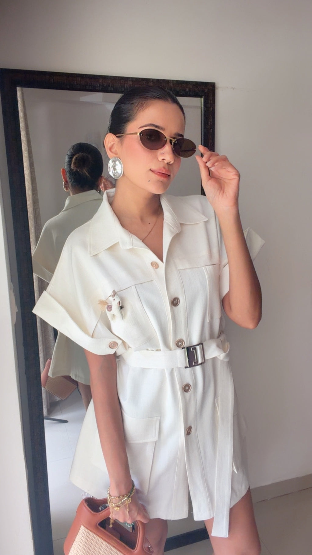 Ivory Utility Belted Dress