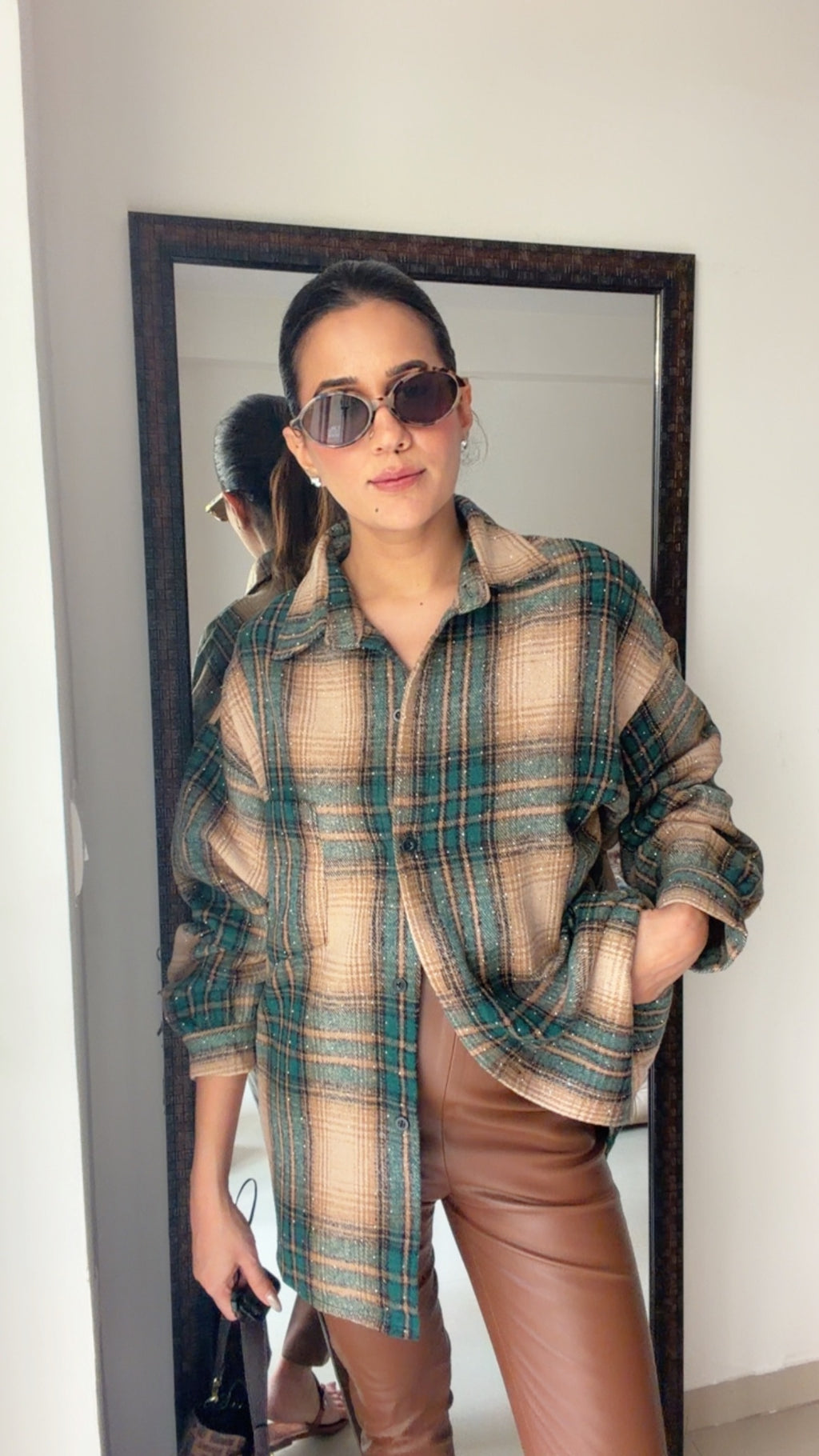 Swarowski Embedded Plaid Fall Shirt