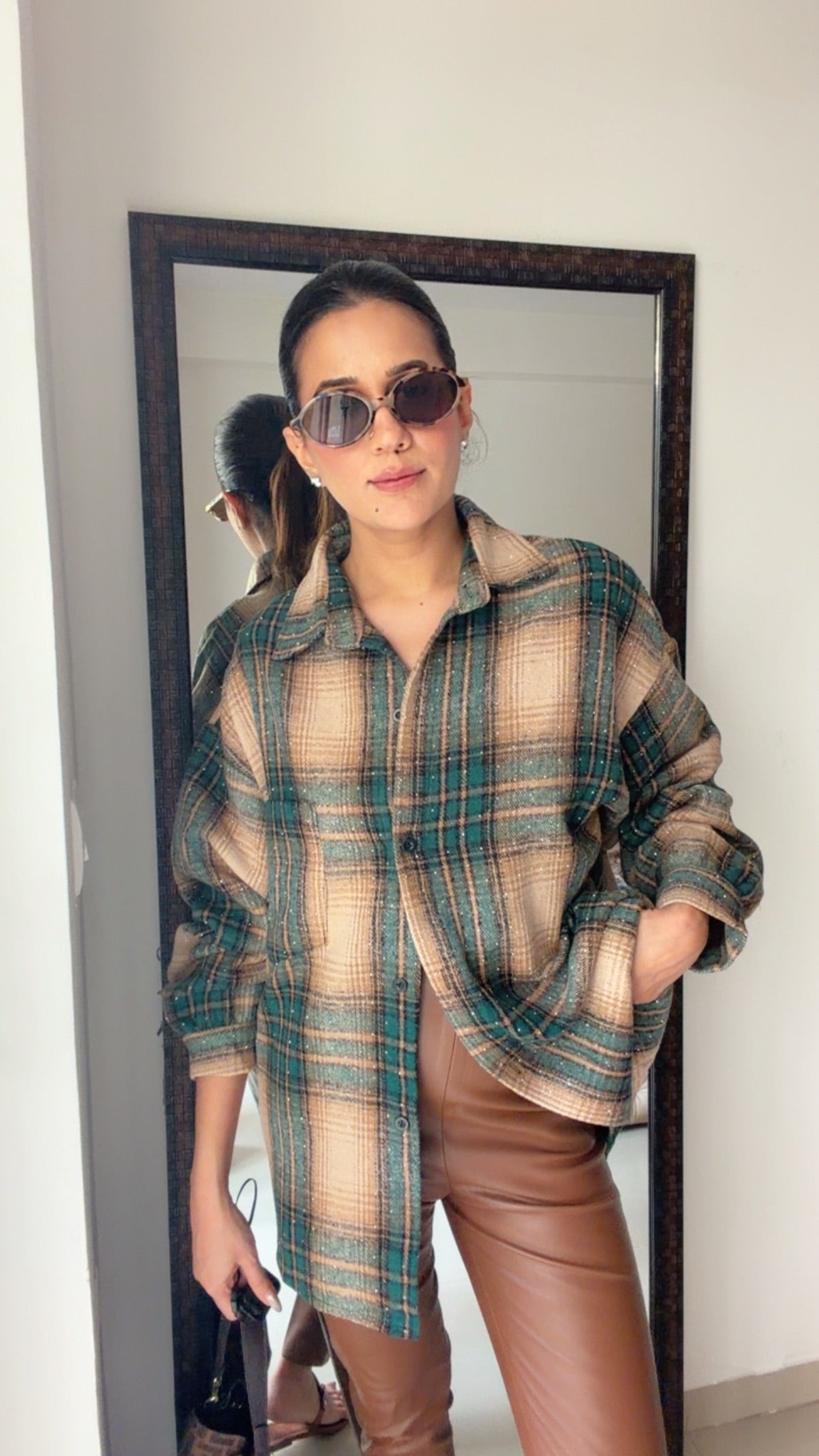 Swarowski Embedded Plaid Fall Shirt