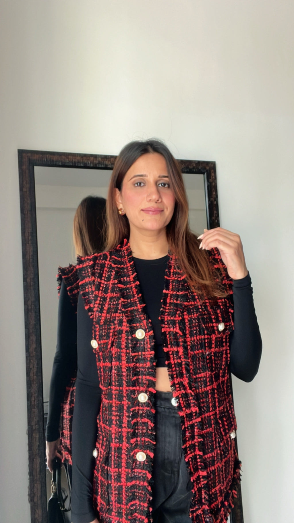 Red and Black Tweed Fall Vest