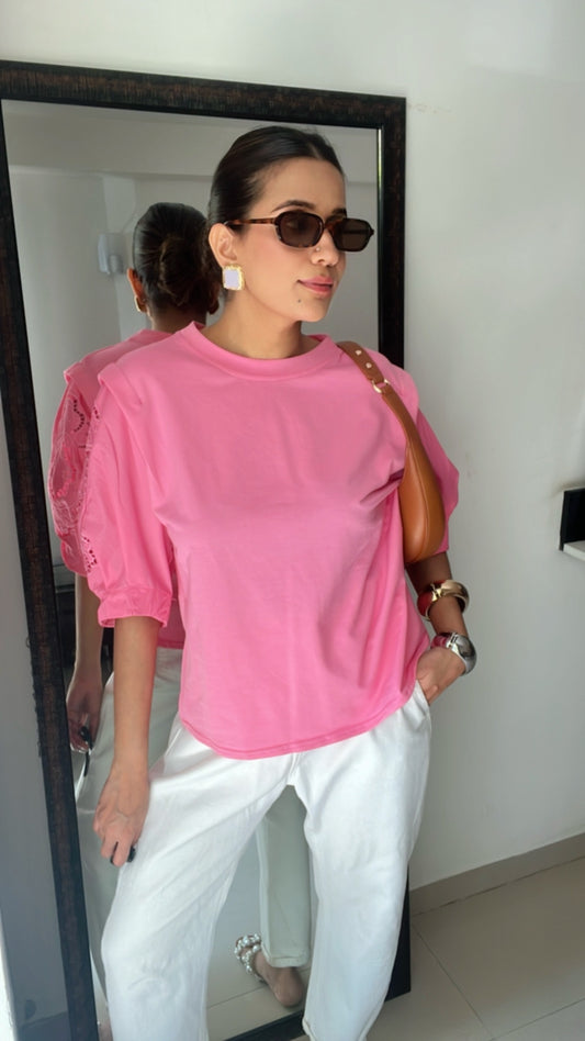 Cutwork Sleeves Poplin Tee