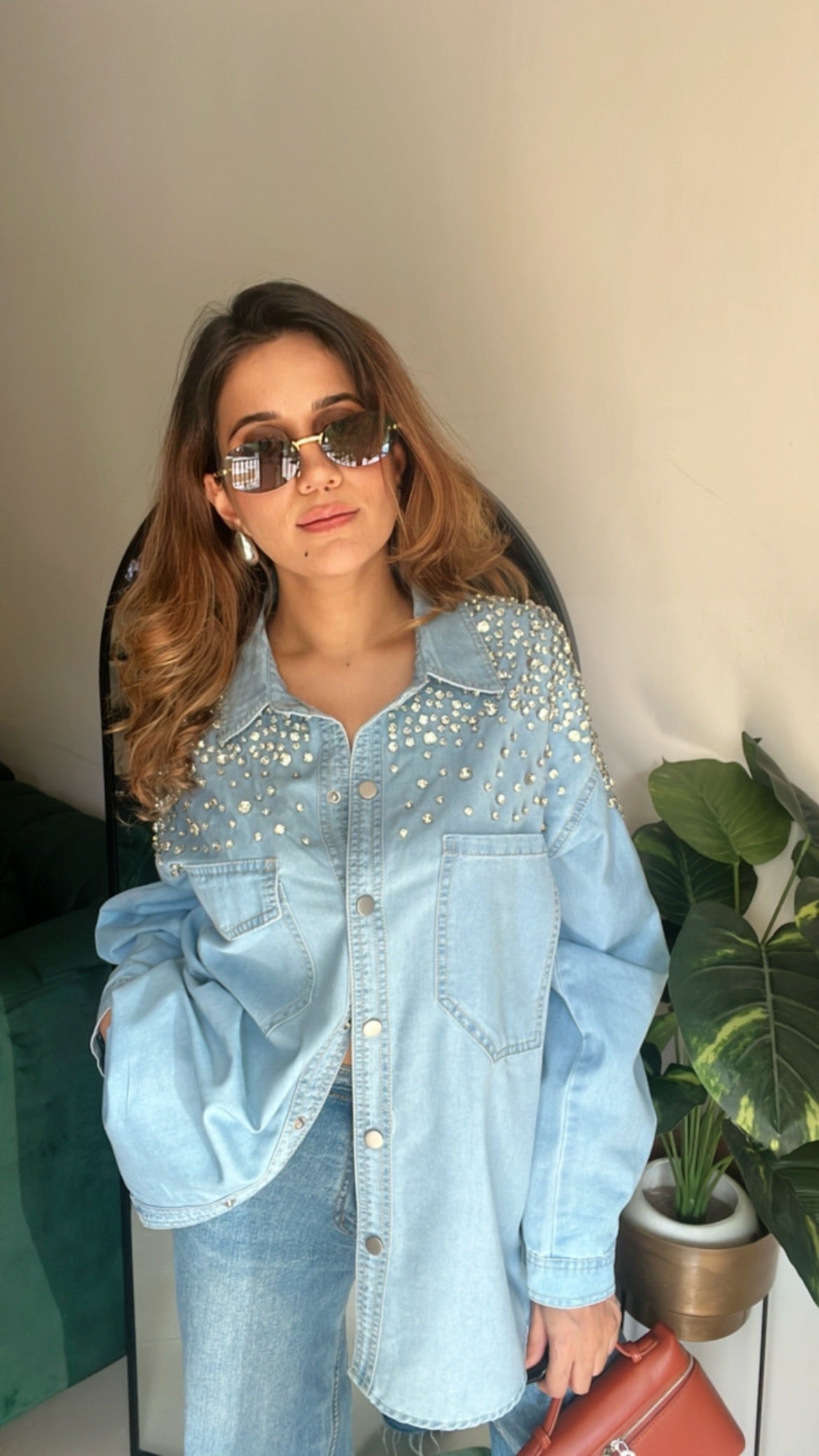 Stone Studded Denim Shirt