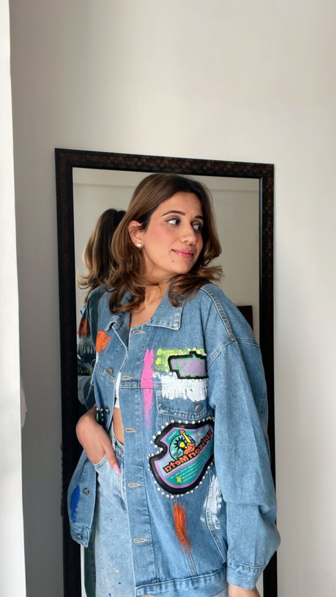 Color Splash Oversized Denim Fall Jacket