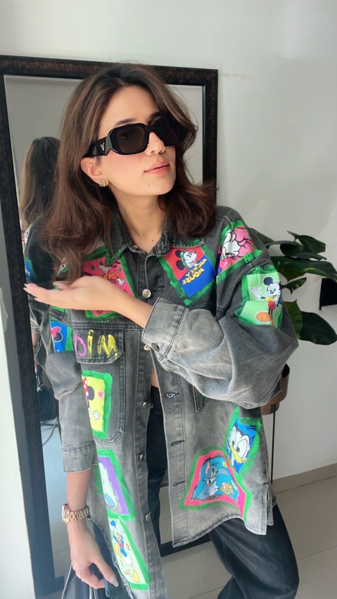 Cartoon Colorblast Oversized Denim Fall Jacket