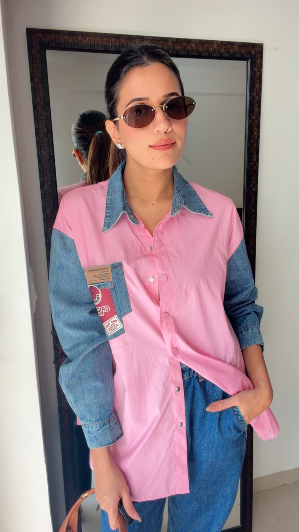 Denim Sleeves Poplin Shirt