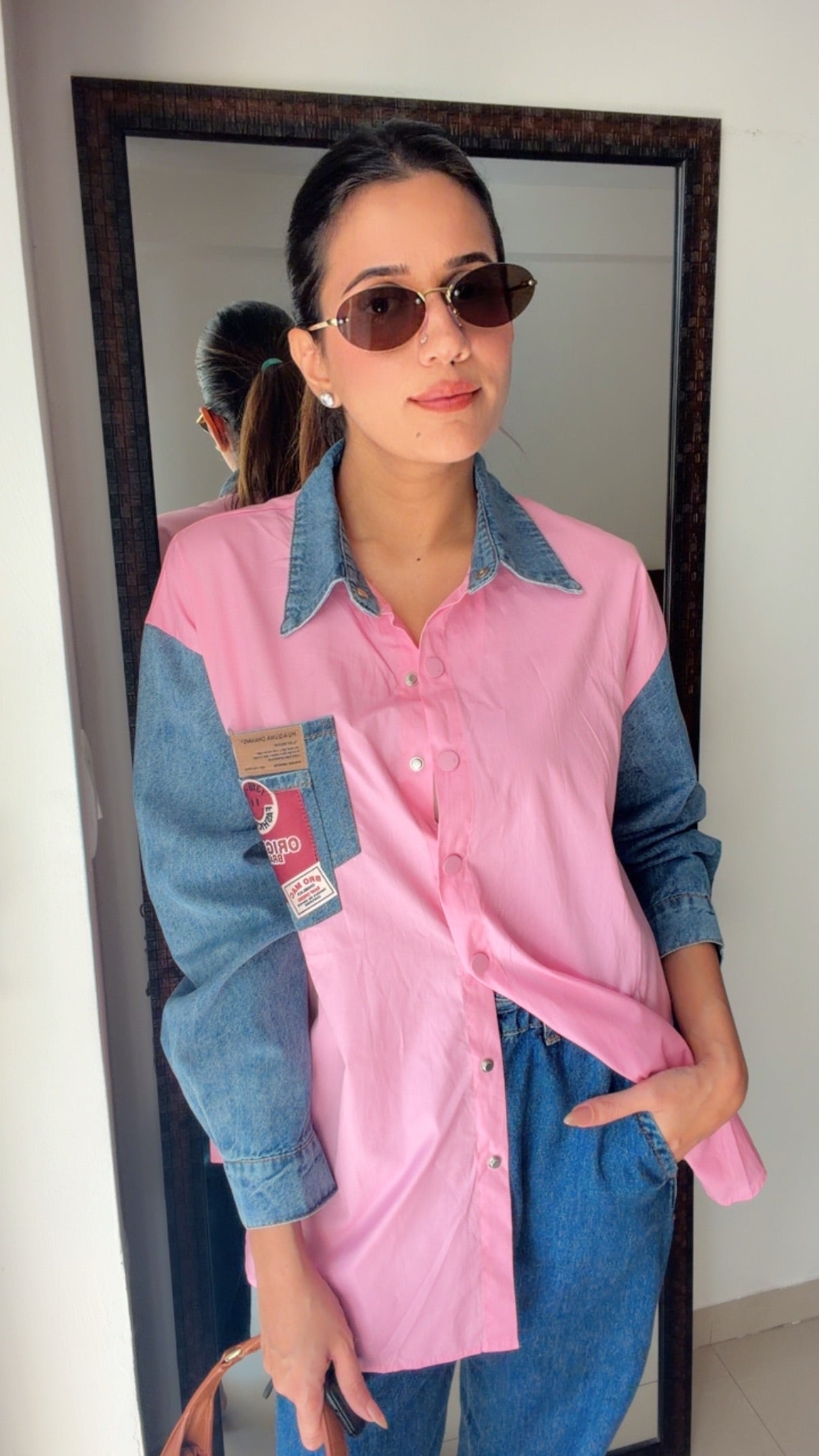 Denim Sleeves Poplin Shirt