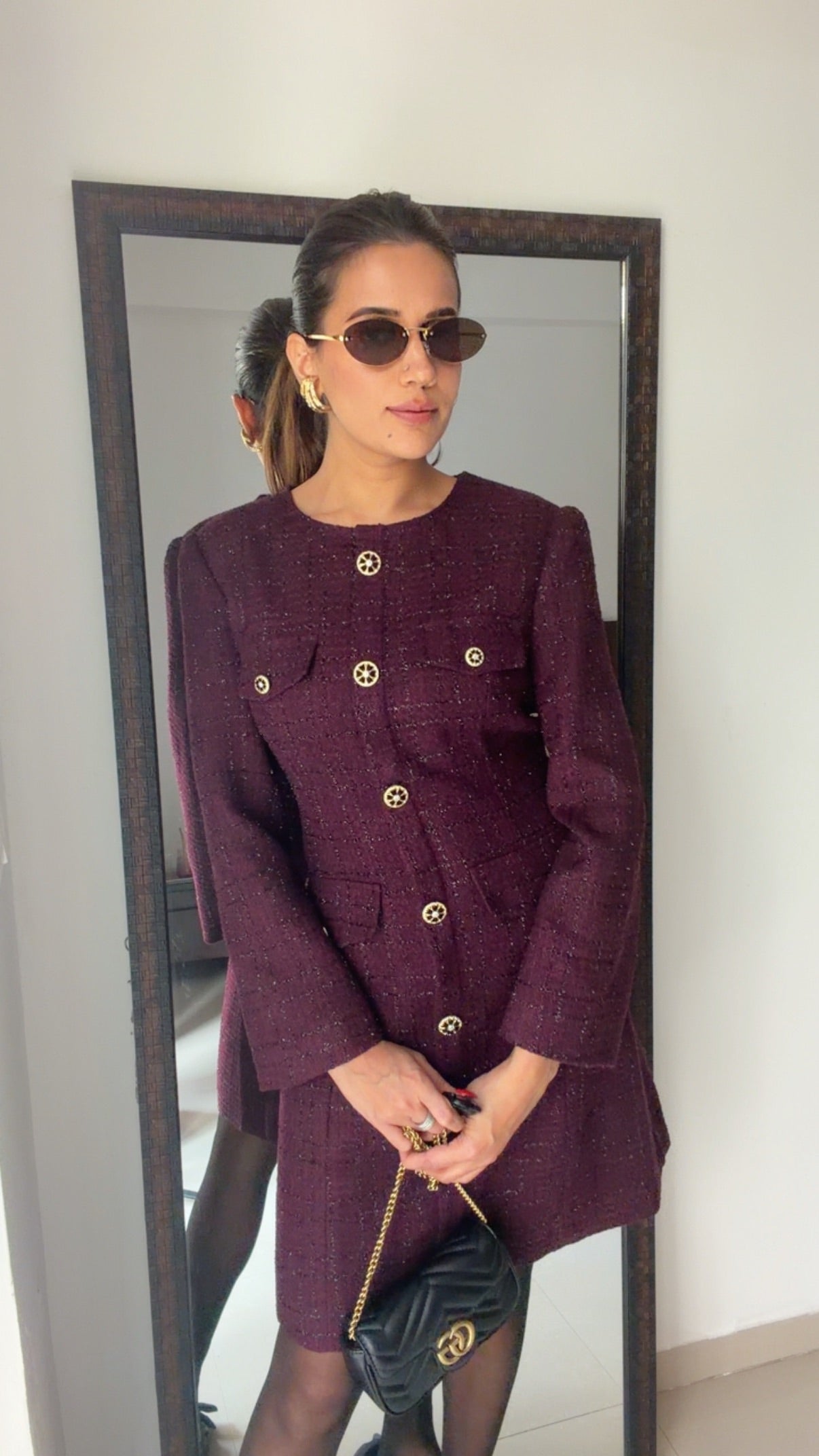 Shimmer Buttoned Tweed Fall Dress