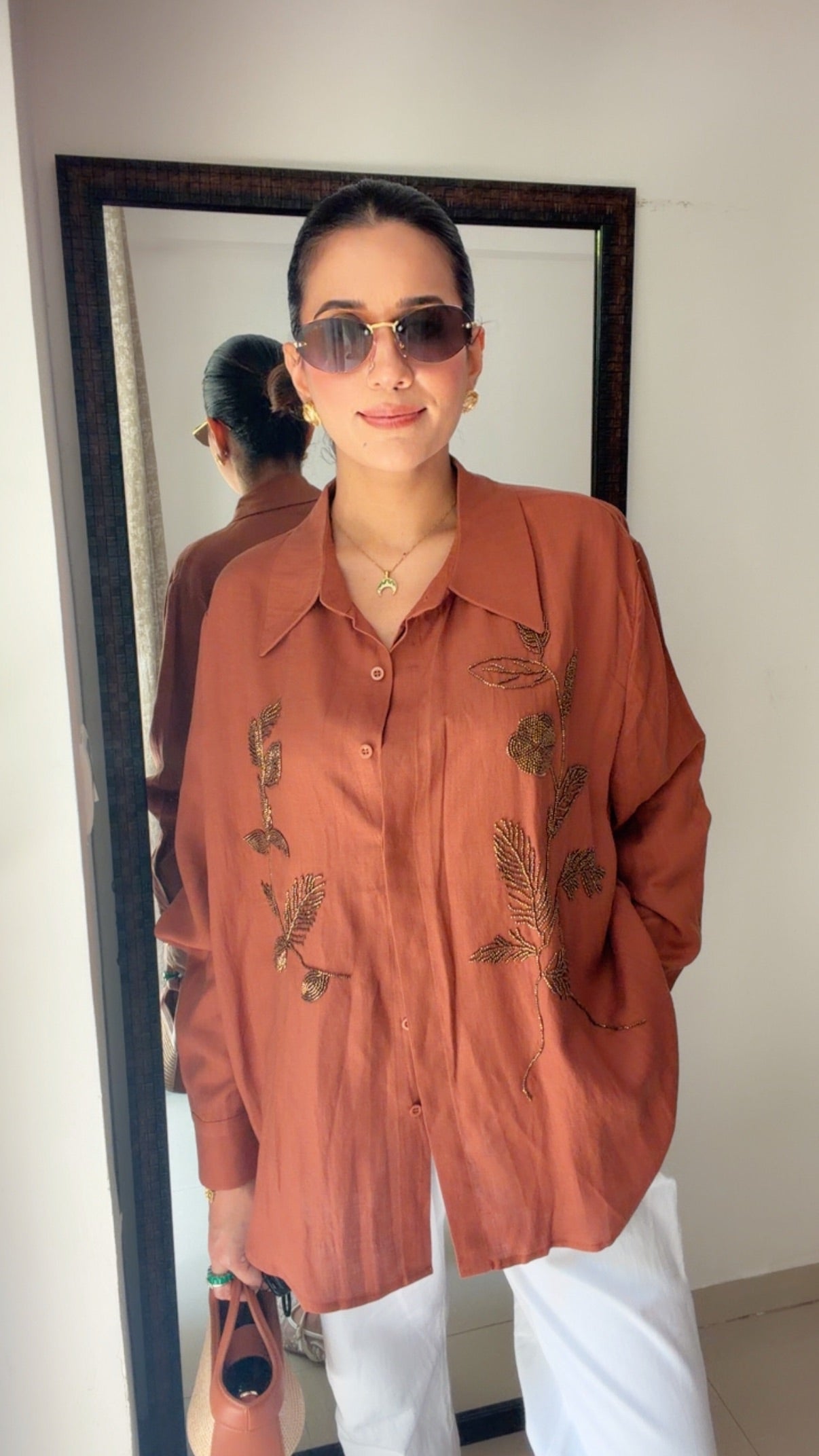 Embellished Linen Blend Poplin Shirt