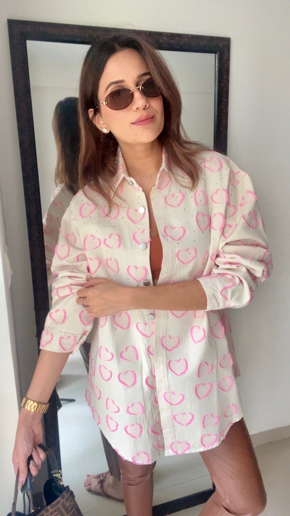 Swarovski Studded Heart Denim Shirt