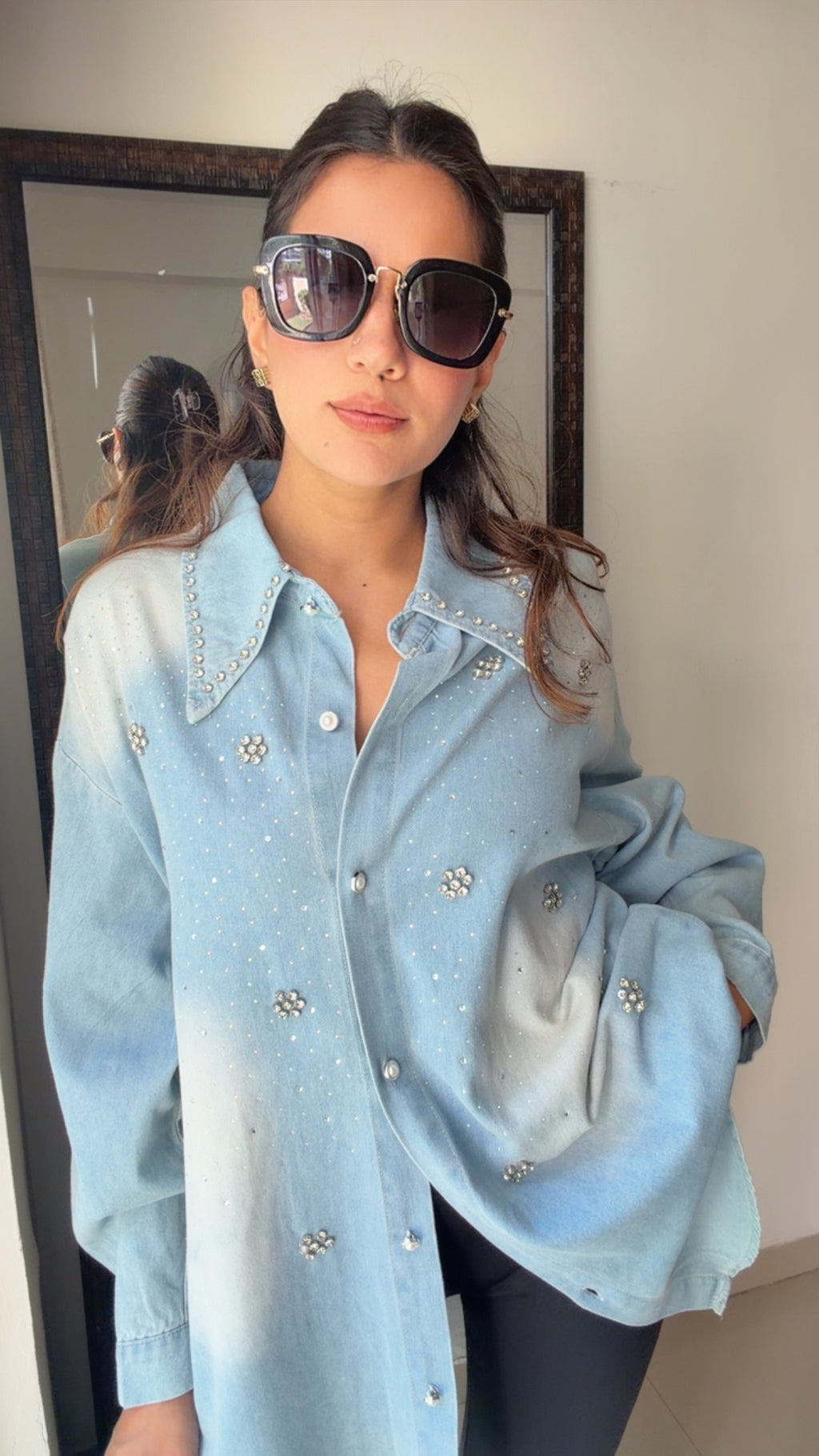 Washed Denim Studded Shirt