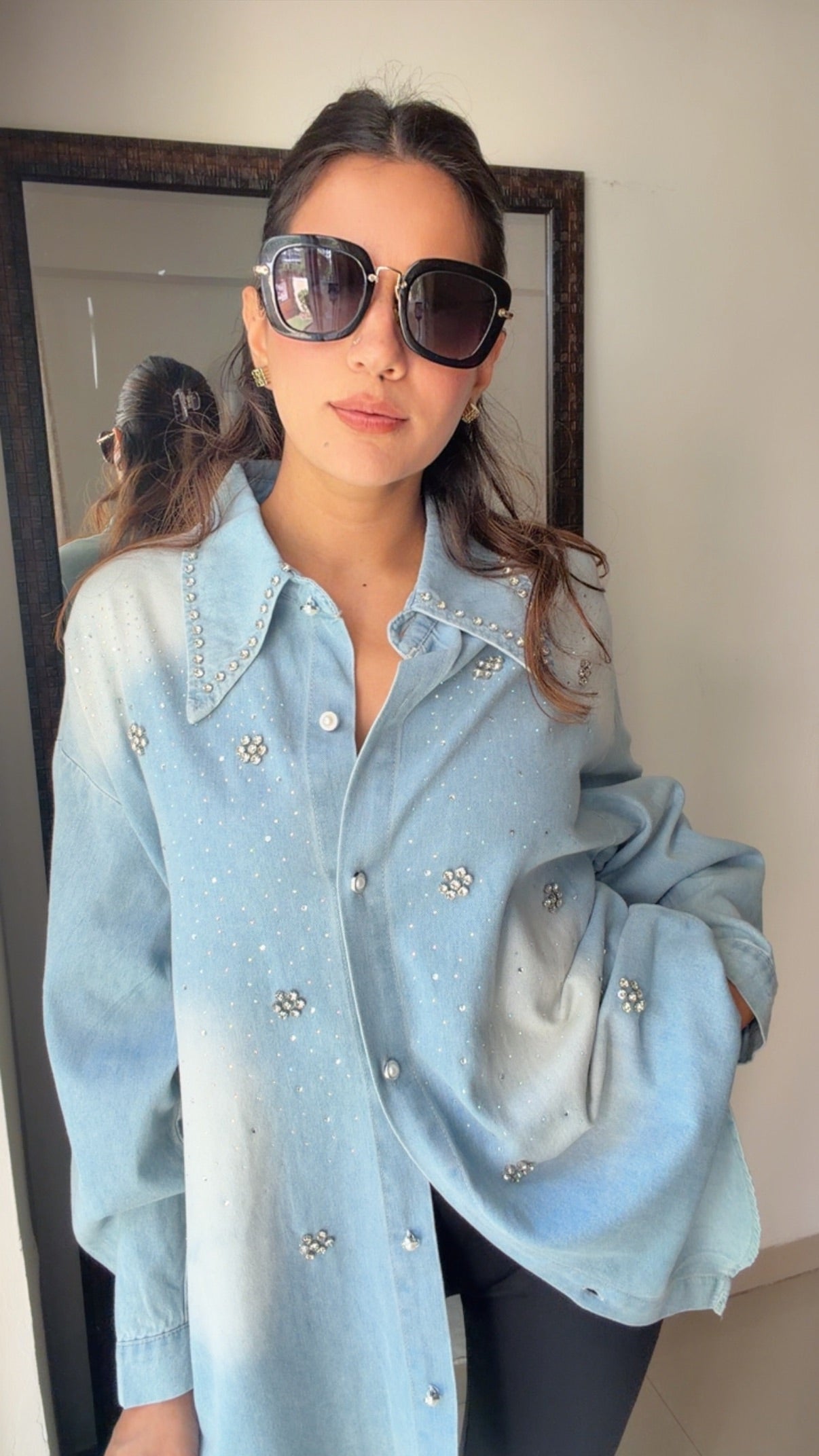 Washed Denim Studded Shirt