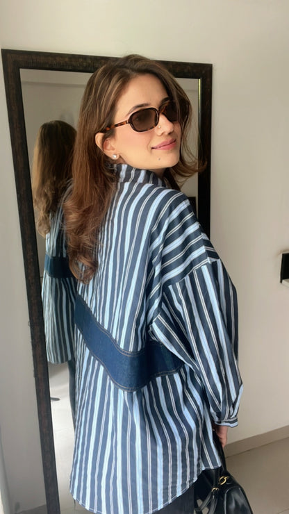 Pinstripe Denim Harness Poplin Shirt