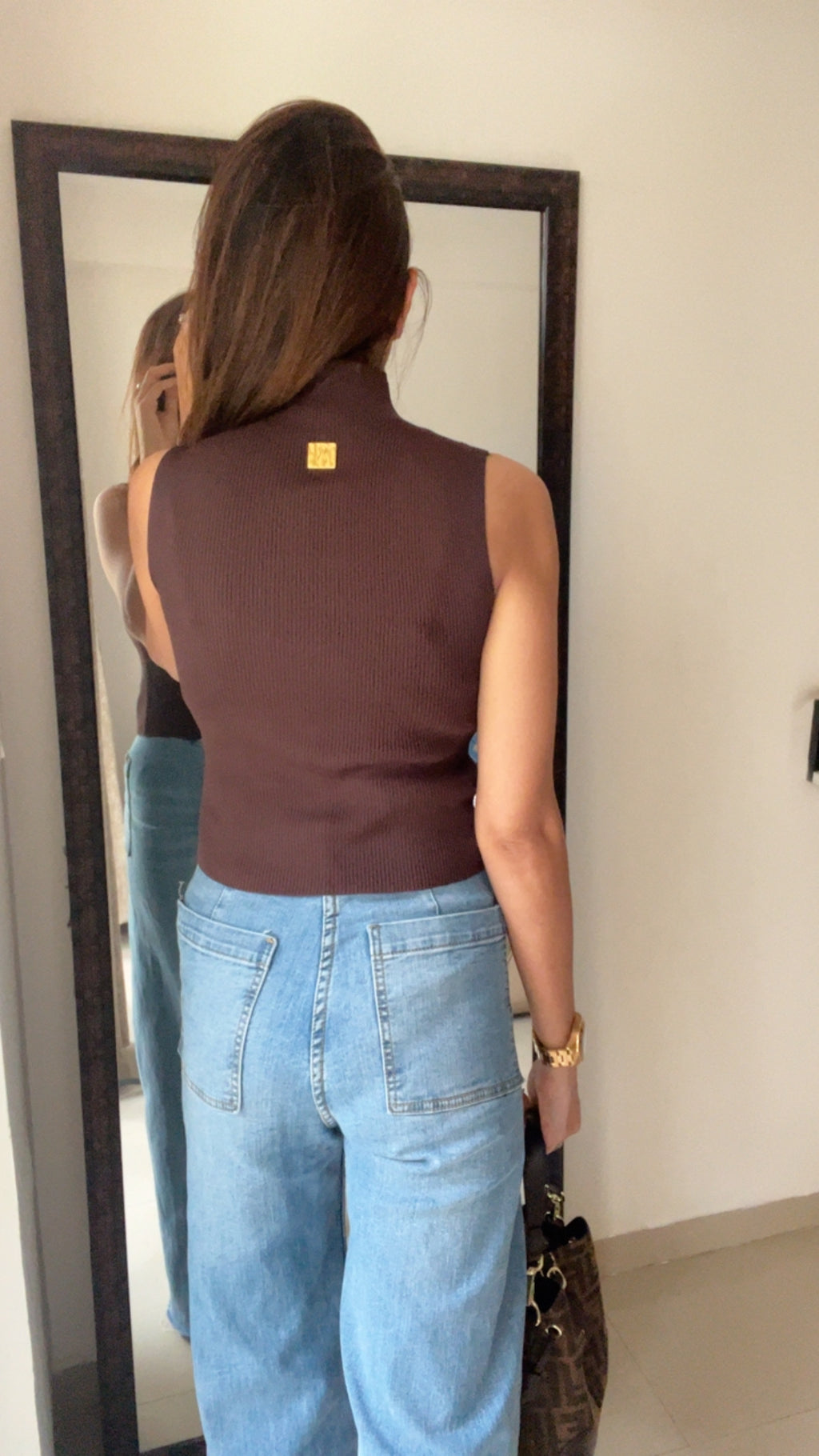 Ribbed Gold Metal Keyhole Tank Top