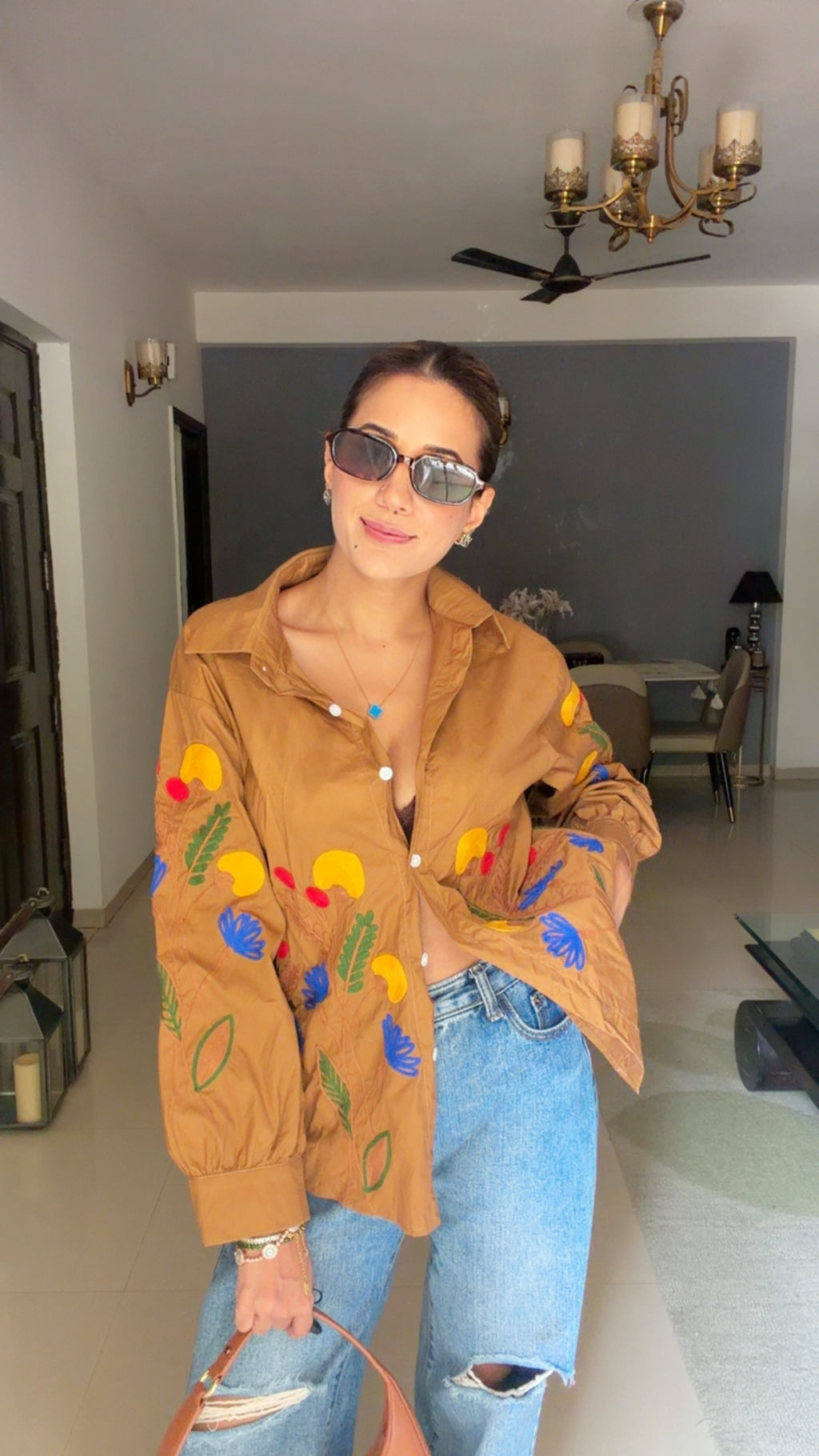 Floral Embroidered Relaxed Button-Down Shirt