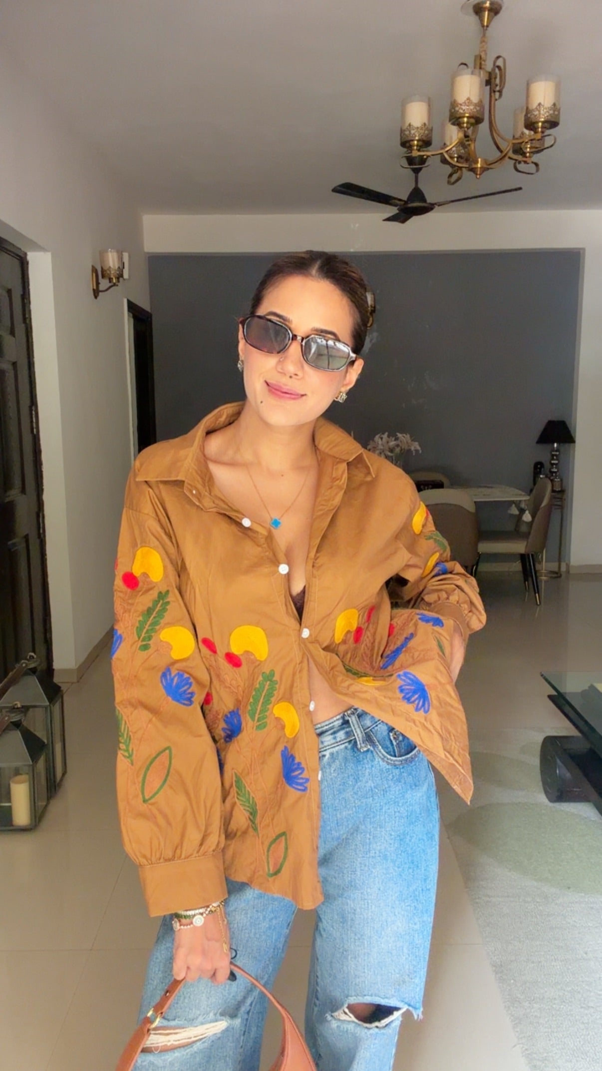 Floral Embroidered Relaxed Button-Down Shirt
