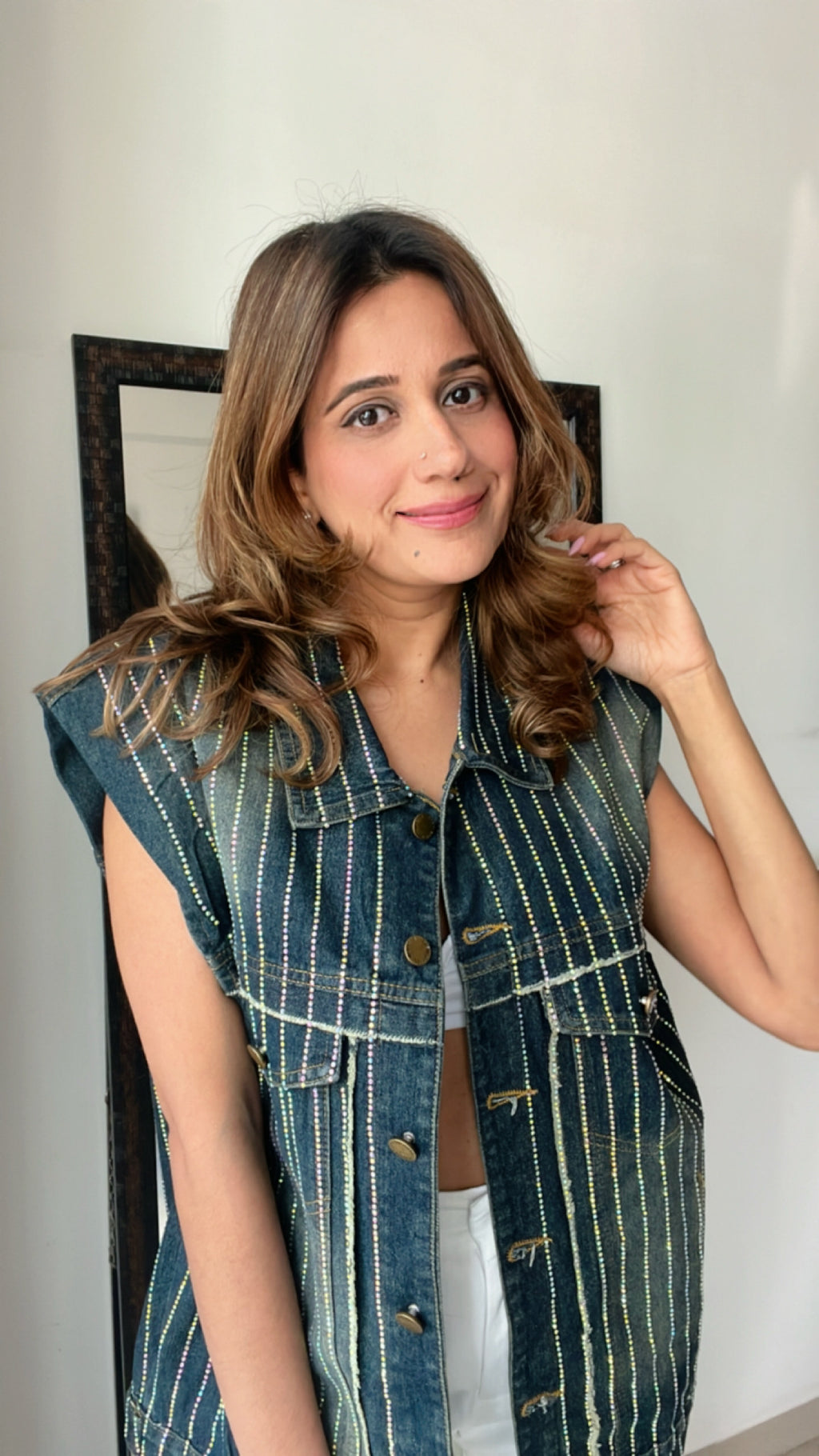 Shoulder Padded Cut sleeves Denim Fall Jacket