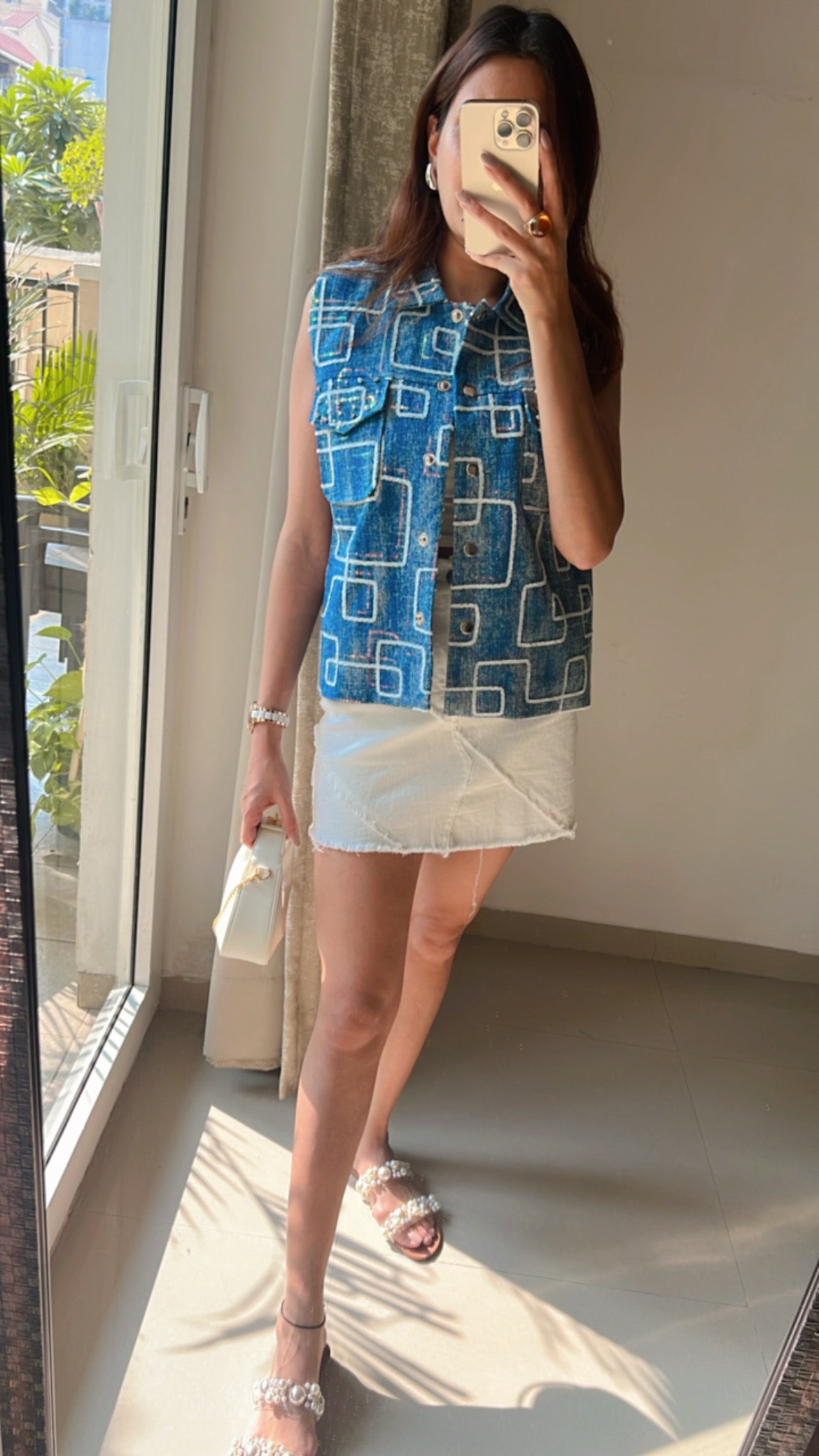 Denim Embellished Fall Vest