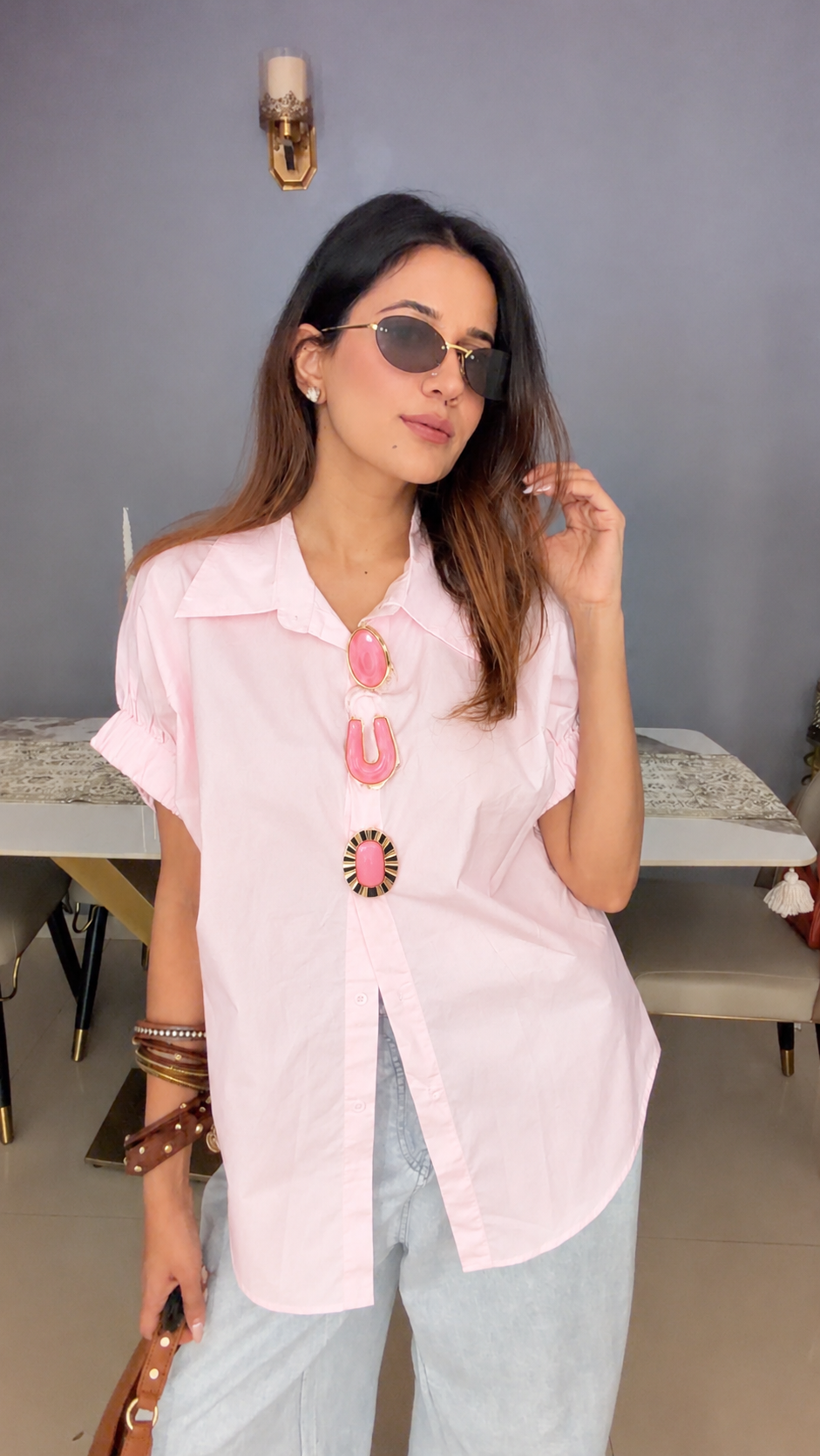 Ruched Sleeve Button-Up Poplin Shirt