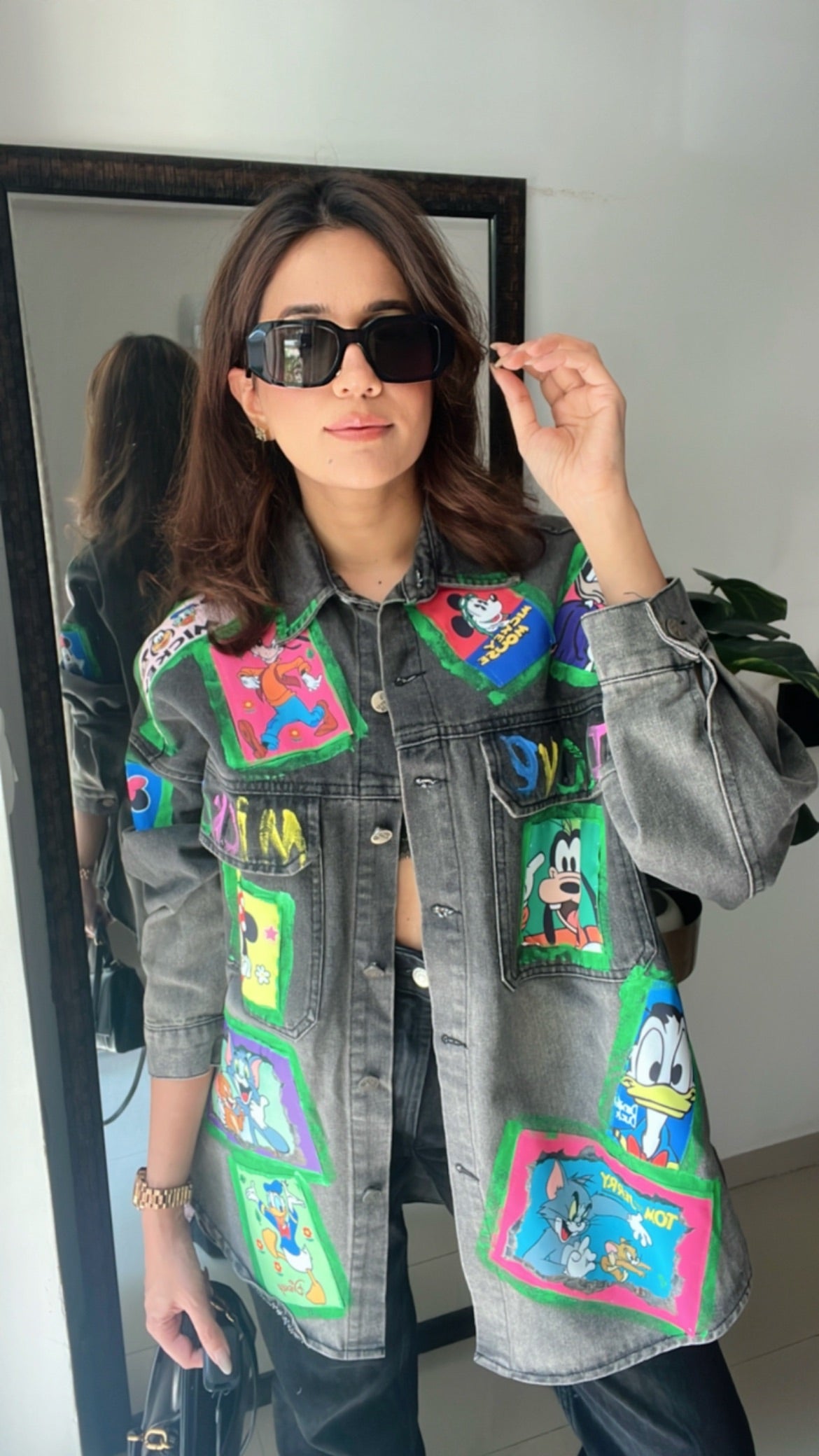 Cartoon Colorblast Oversized Denim Fall Jacket