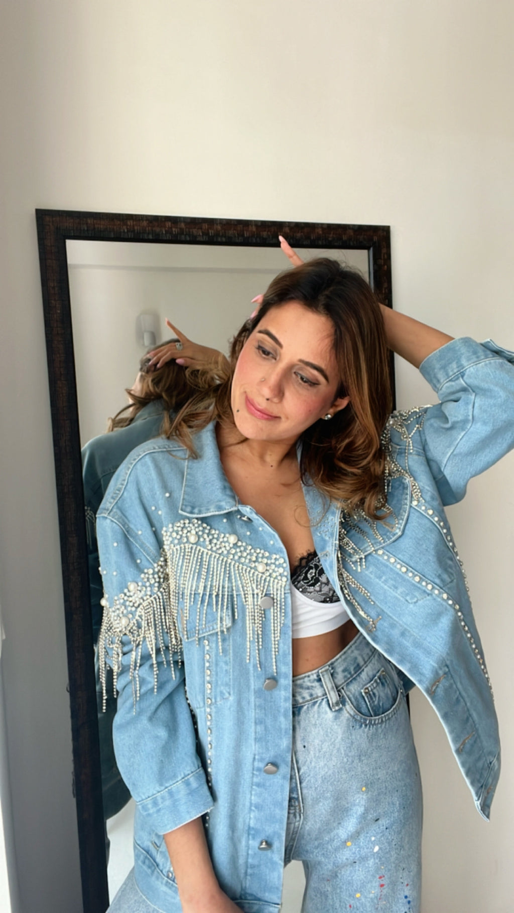 Crystal Tinsel Denim Fall Jacket