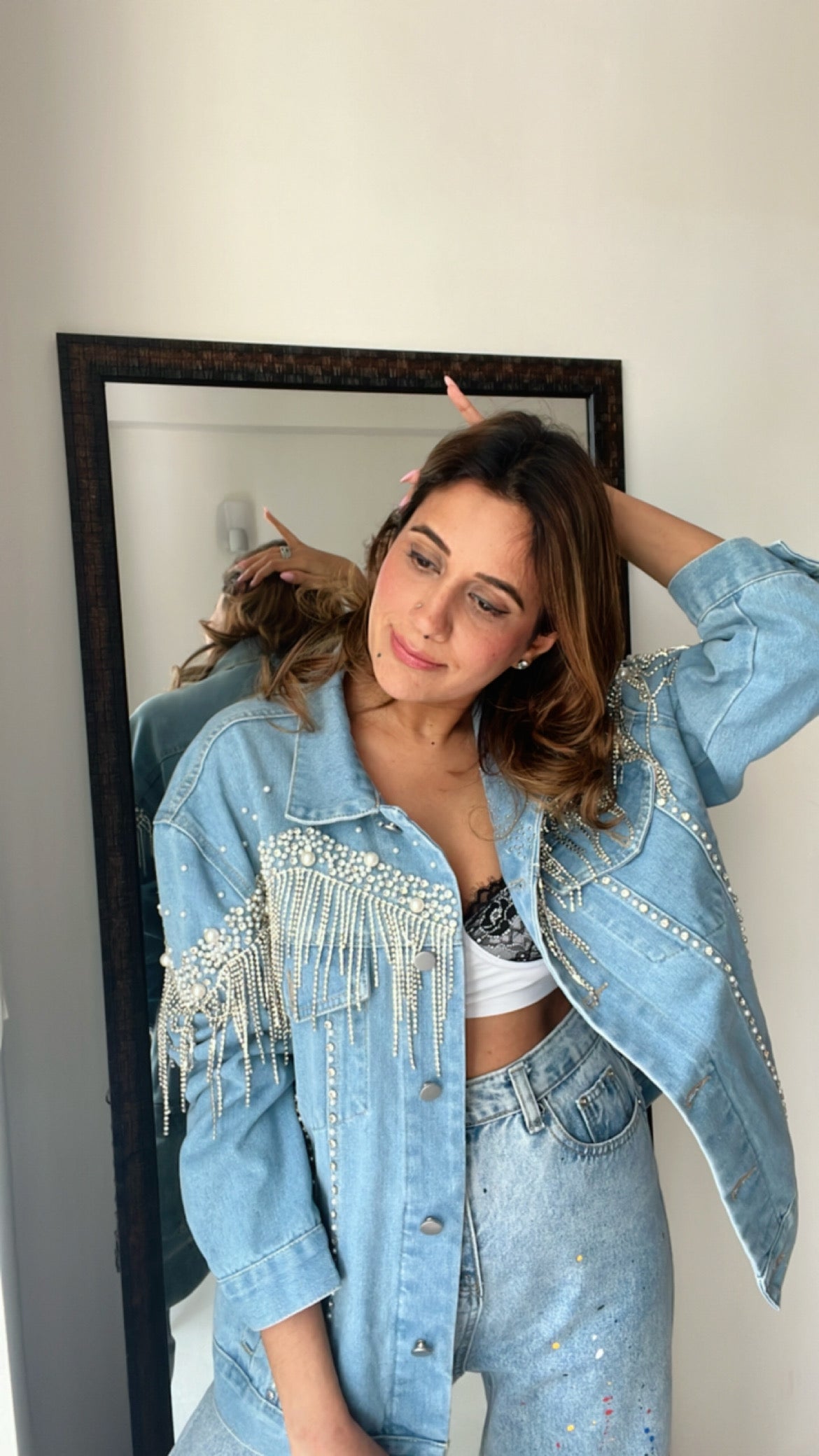 Crystal Tinsel Denim Fall Jacket