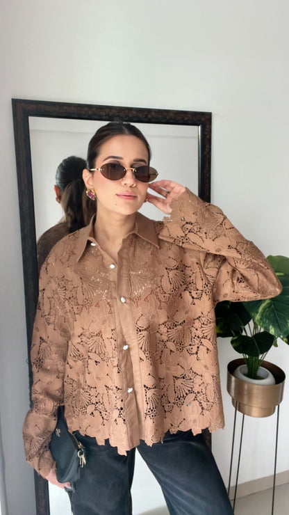 Lace Pearl Buttoned Shirt
