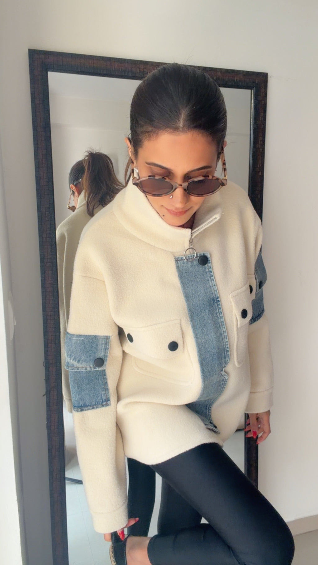 Denim Detailed Woolen Fall Jacket