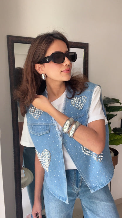 Rivet Heart Denim Fall Vest
