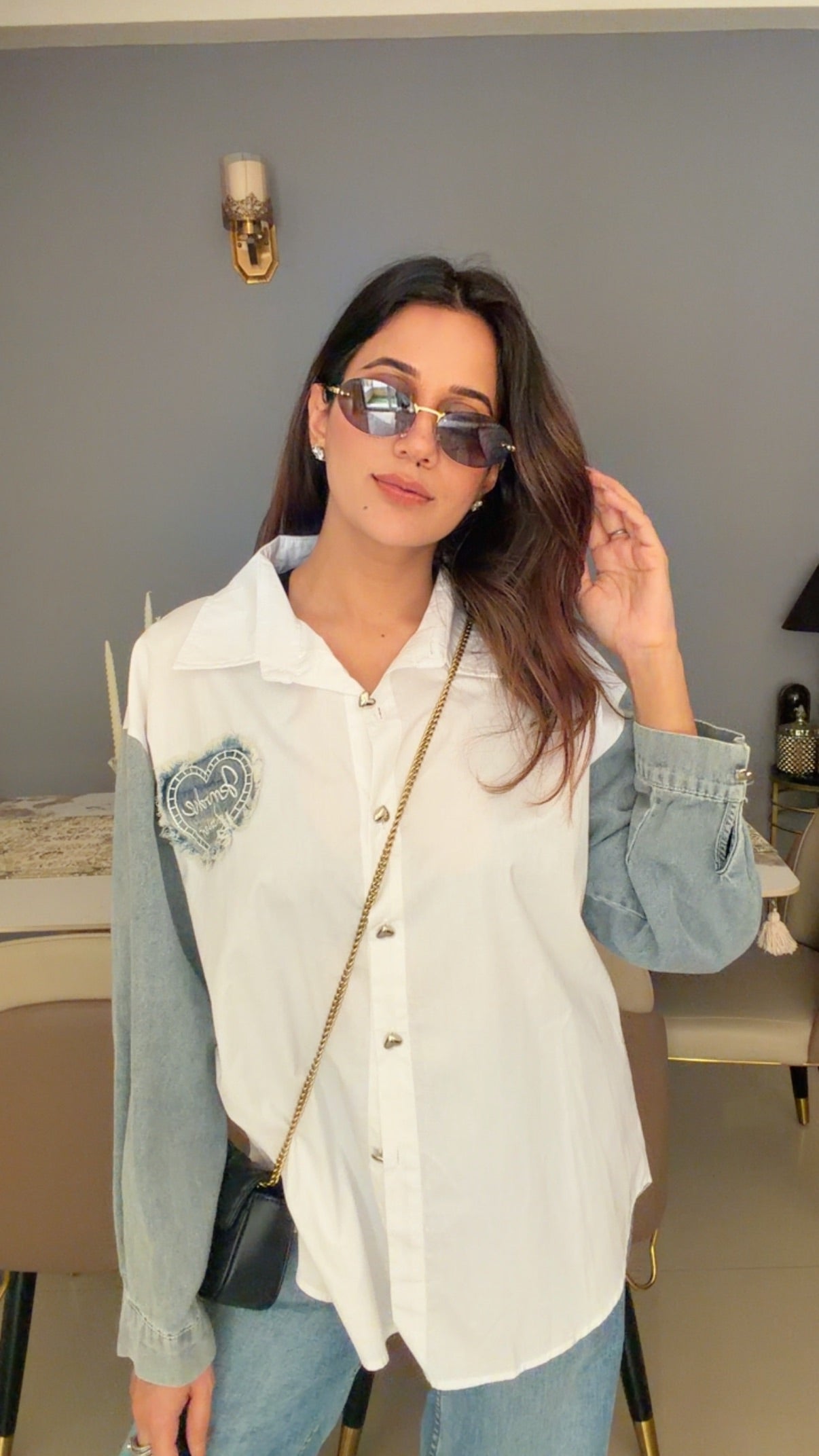 Denim Sleeves Poplin Shirt