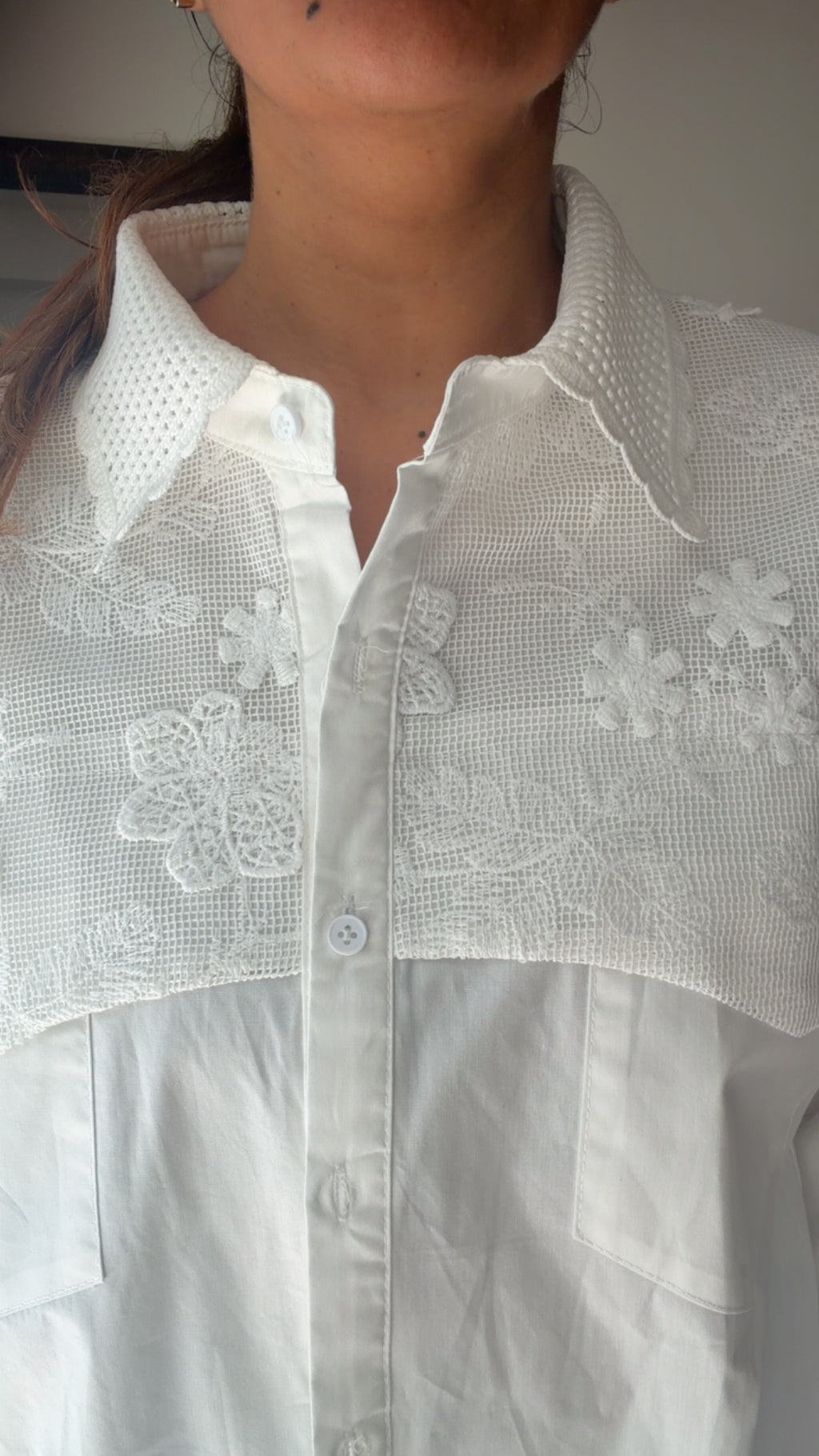 Flower Embedded Poplin Shirr