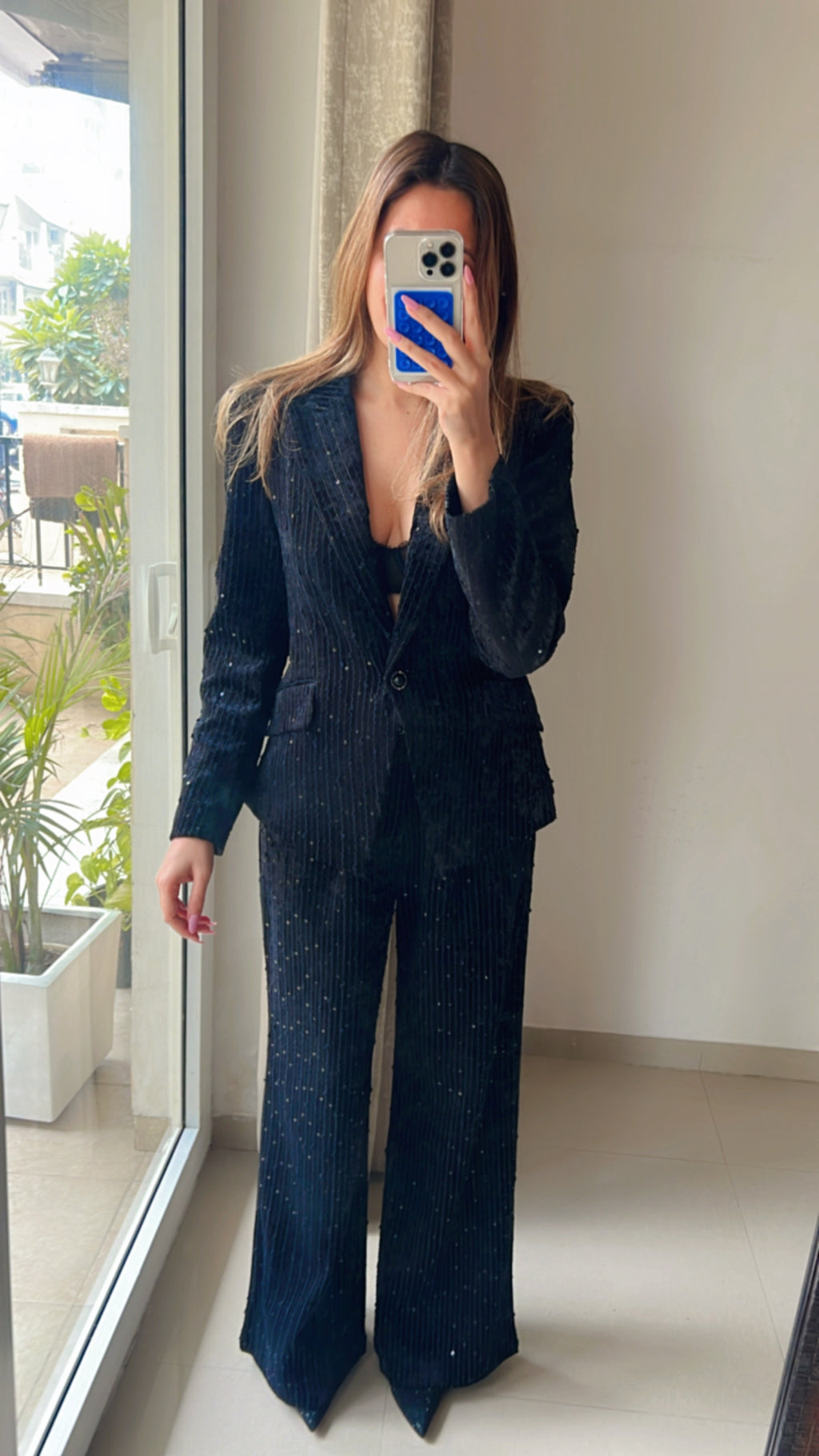 Light Velvet Black Fall Suit Co-ord  Set