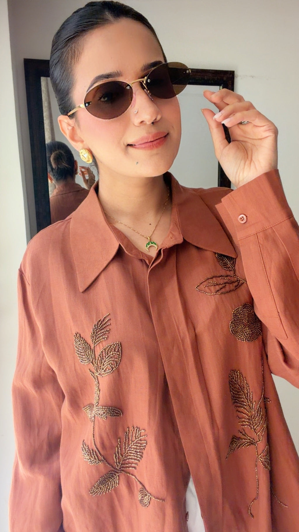 Embellished Linen Blend Poplin Shirt