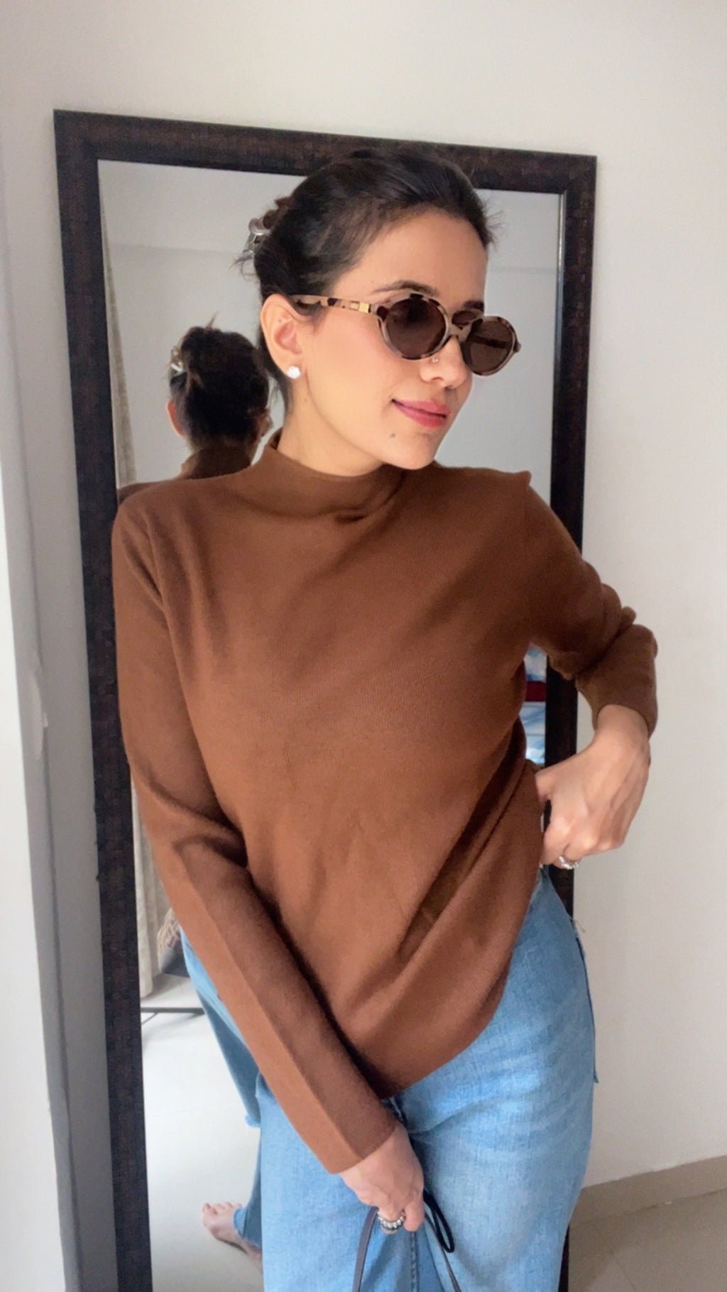 Knitted Cozy Polo Neck Layered Fall Top