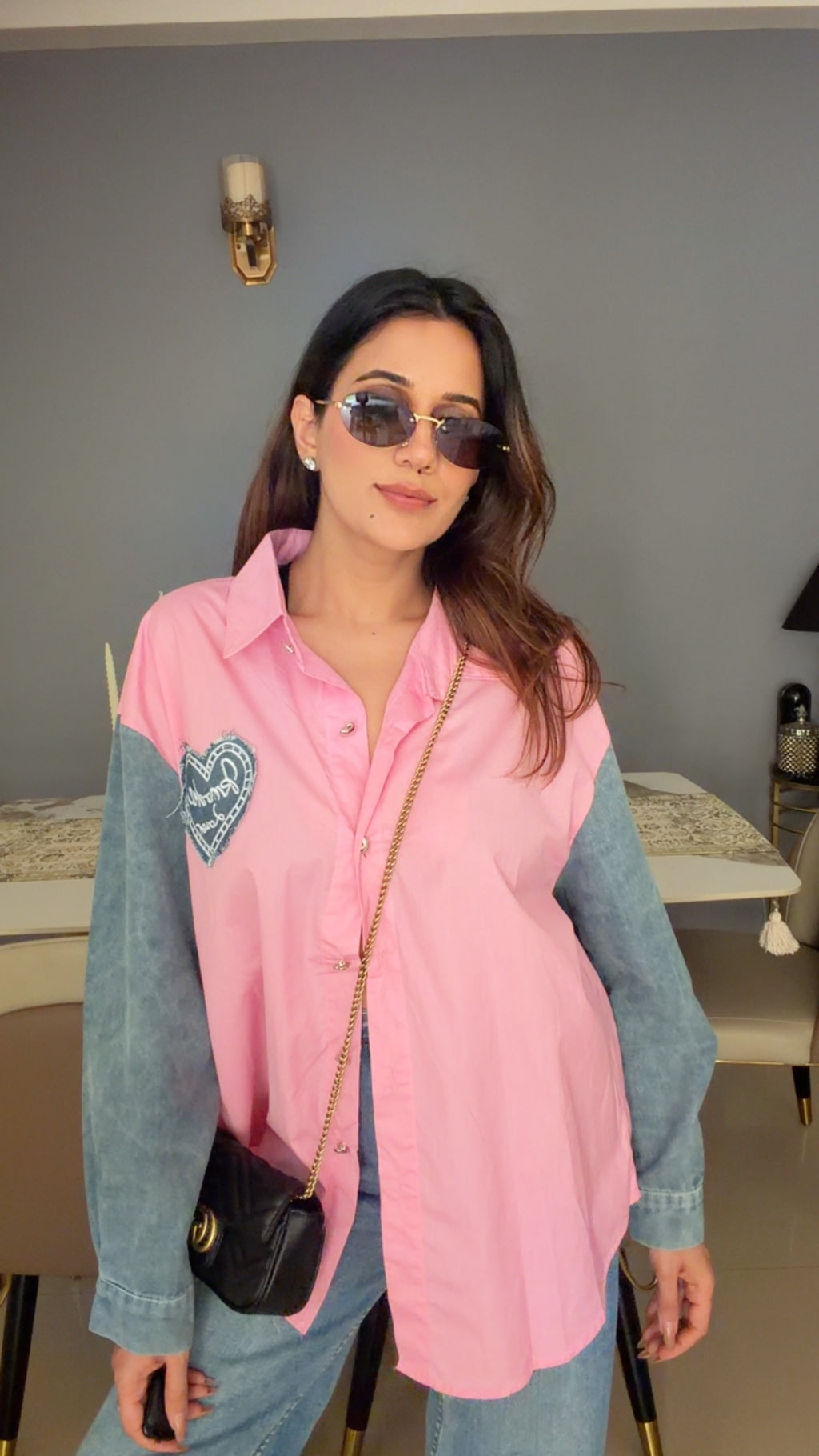 Denim Sleeves Poplin Shirt