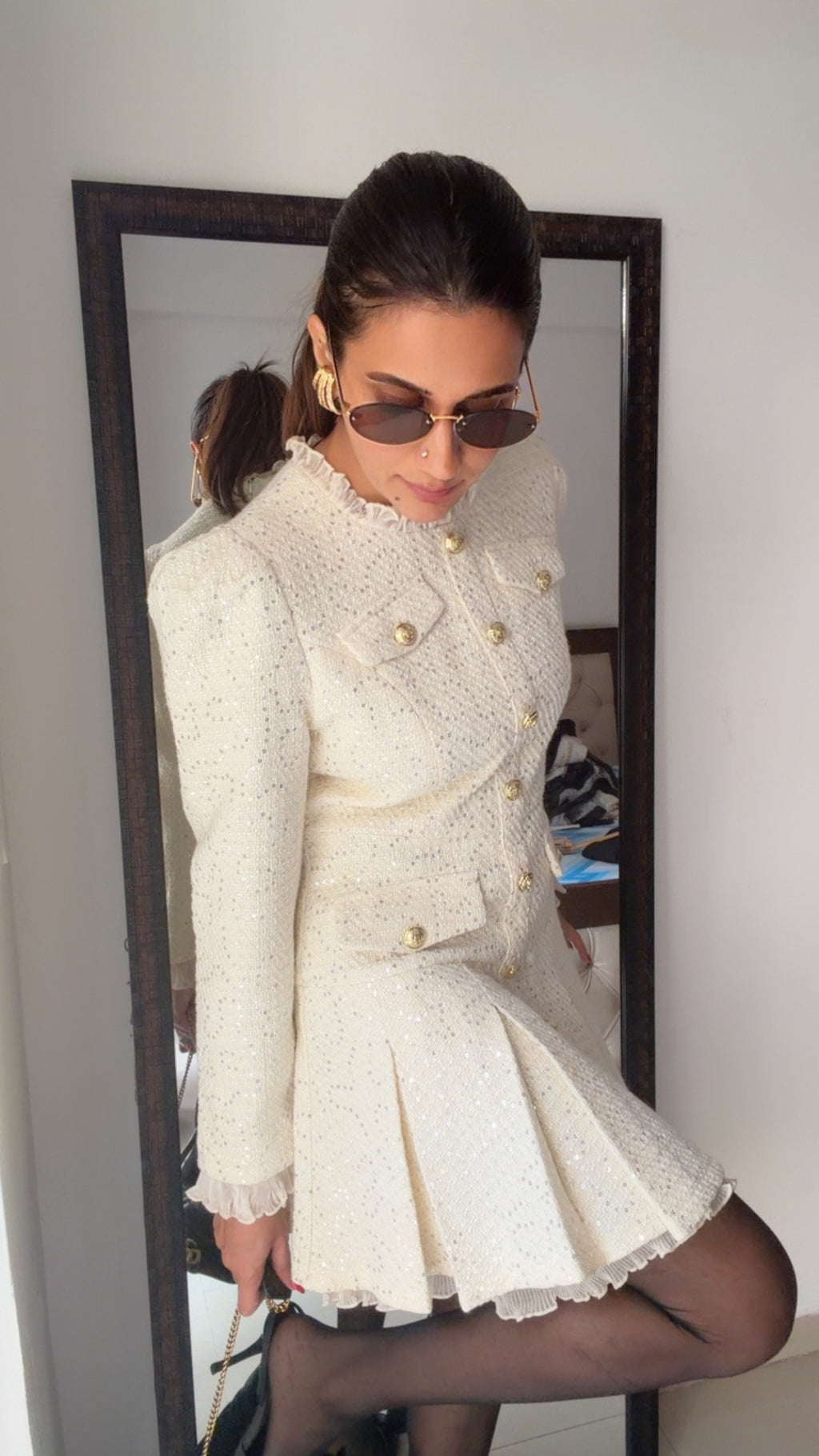 Sequin Embedded Tweed Fall Dress