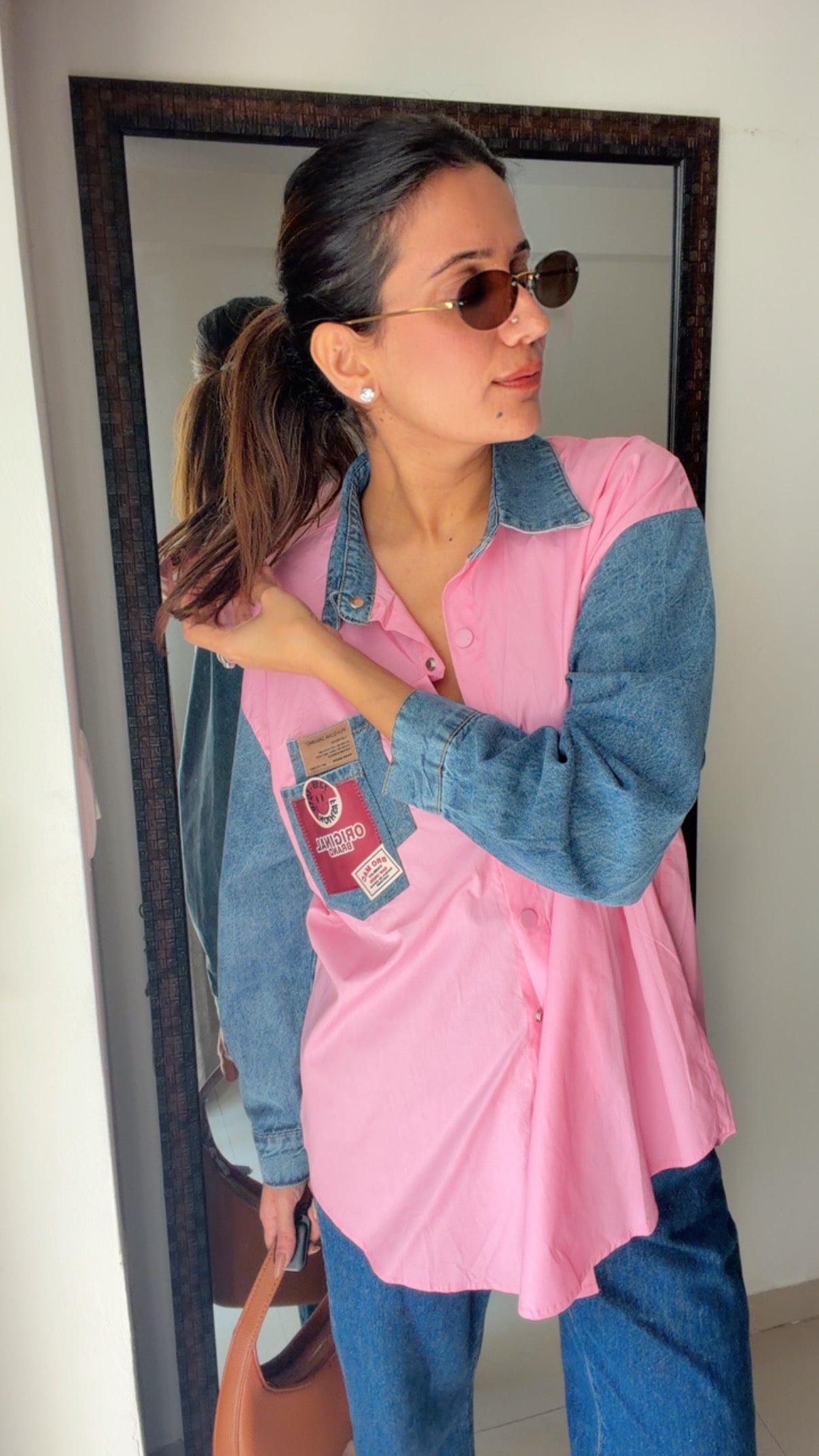 Denim Sleeves Poplin Shirt