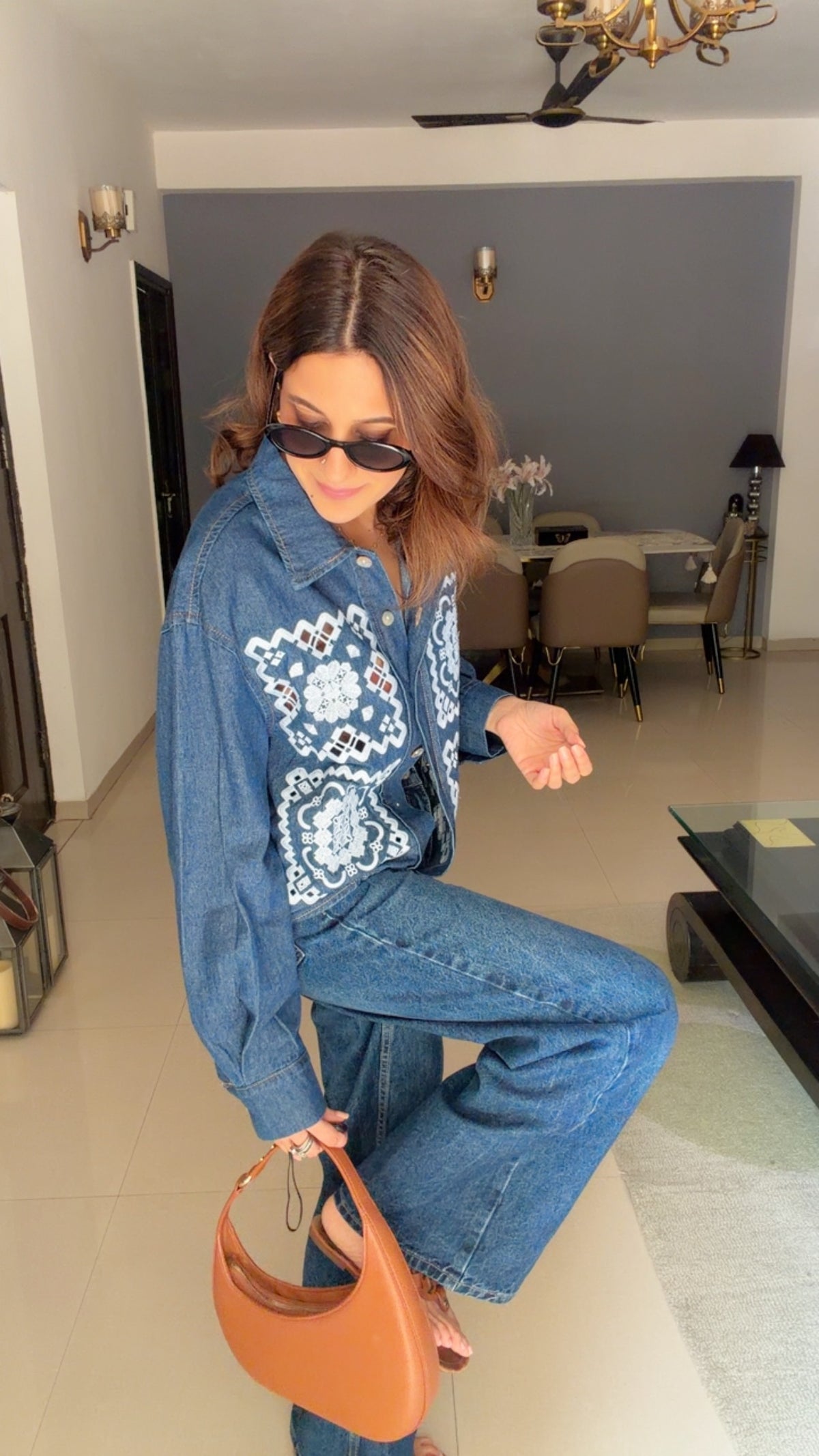Geometric Motif Denim shirt