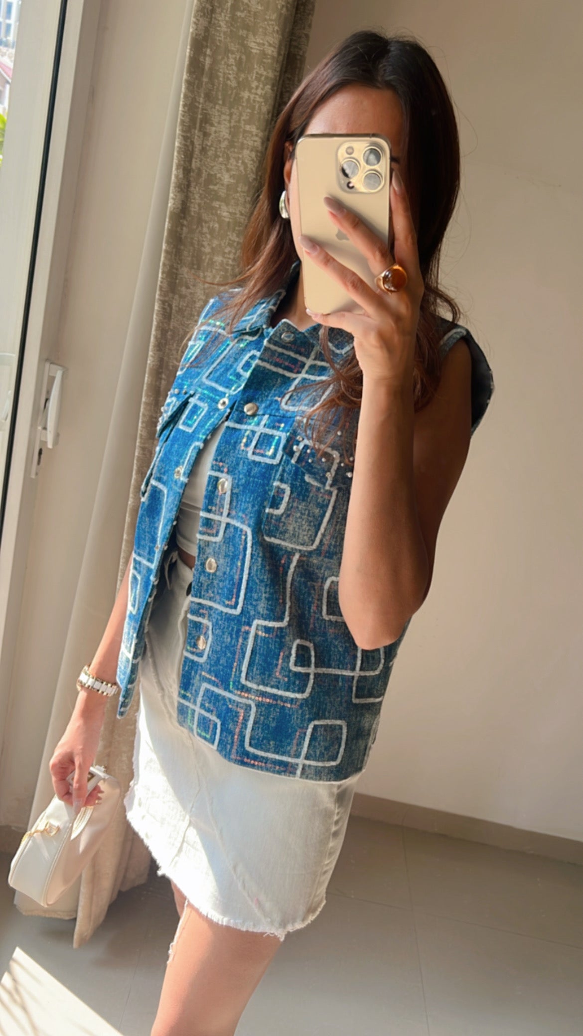 Denim Embellished Fall Vest