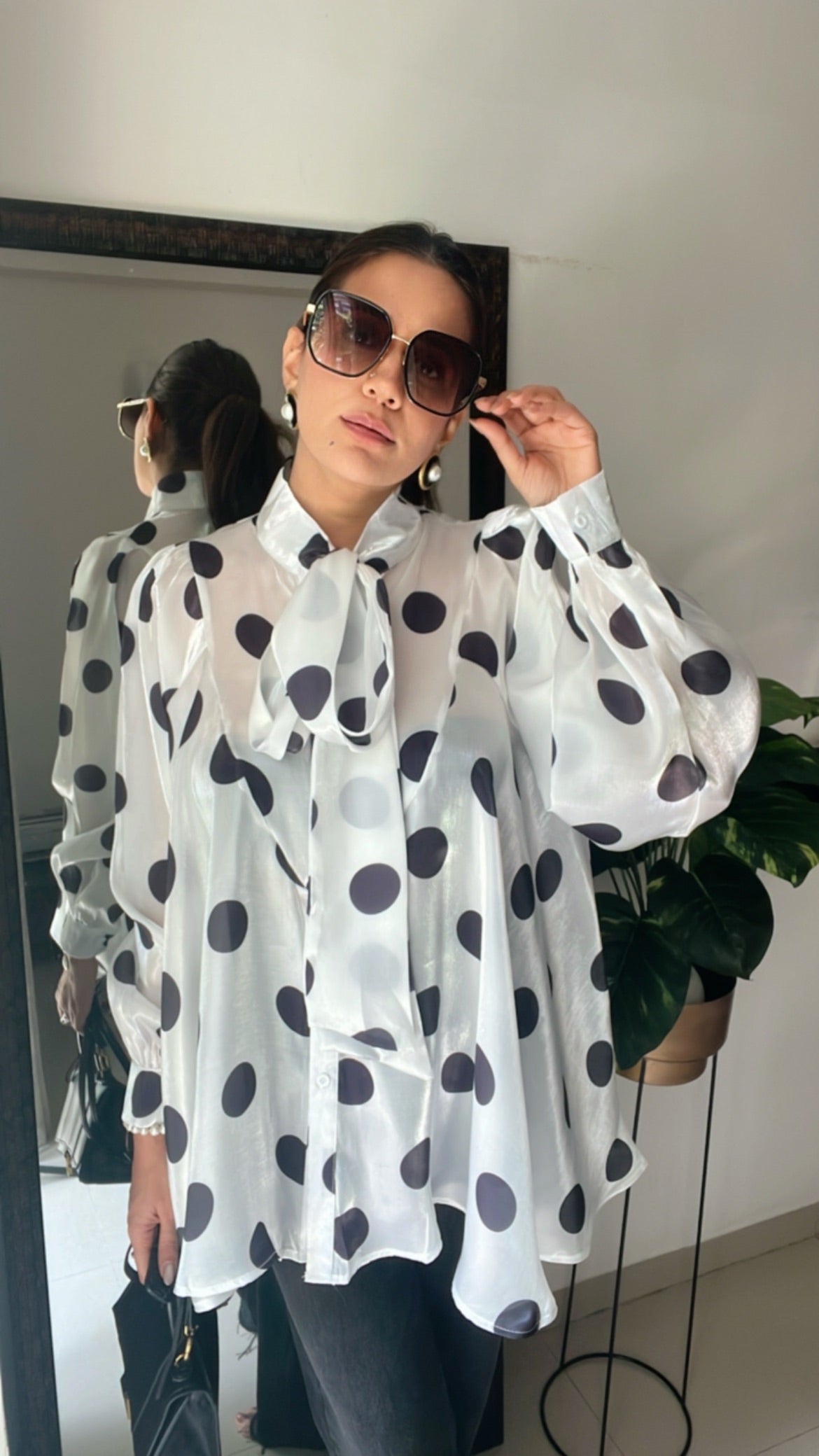 Polka Dot Flounce Glossy Top