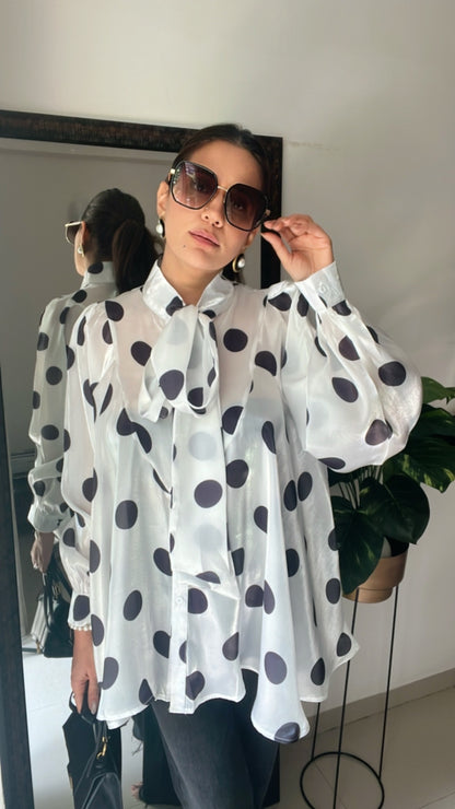 Polka Dot Flounce Glossy Top
