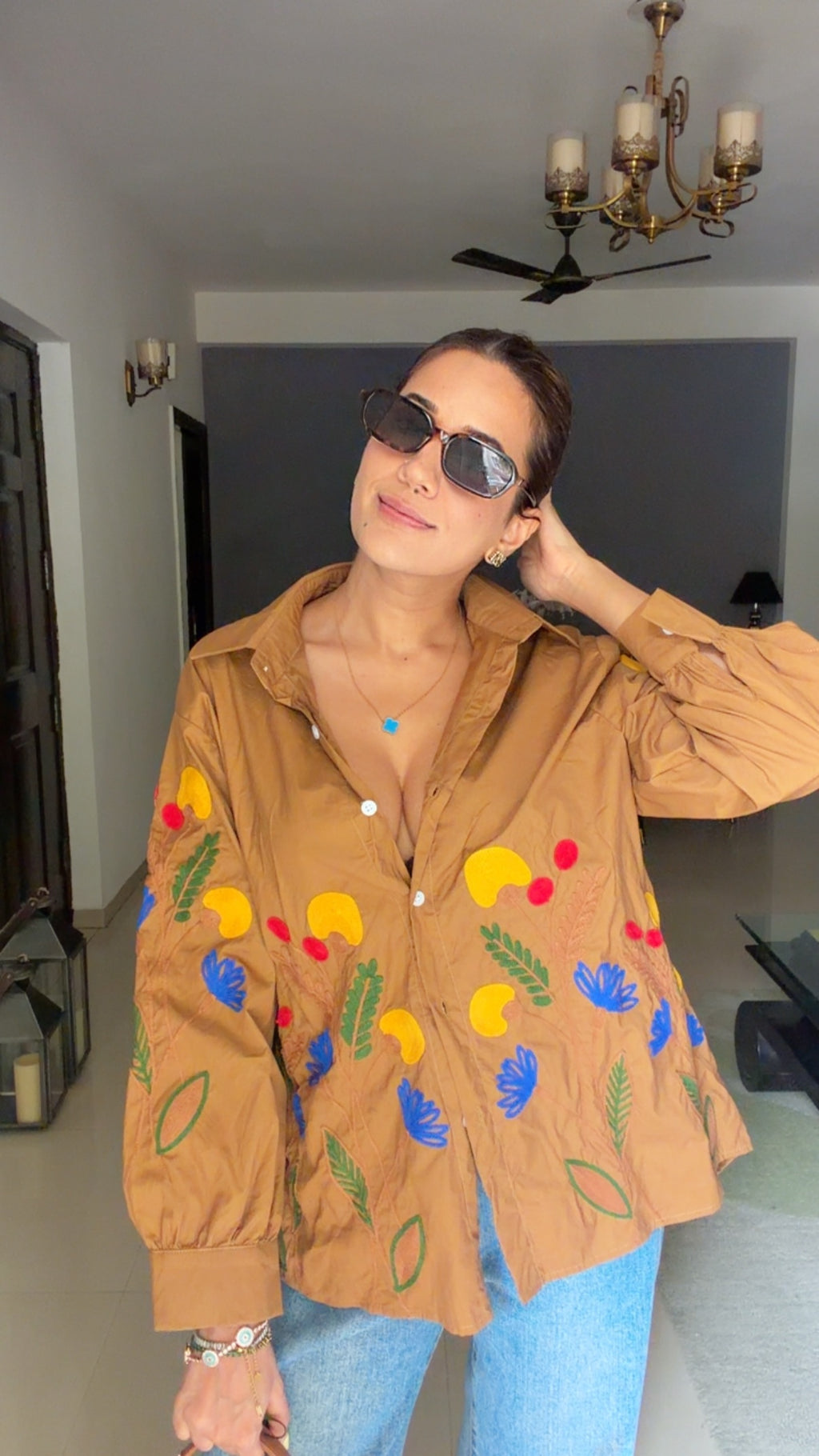 Floral Embroidered Relaxed Button-Down Shirt