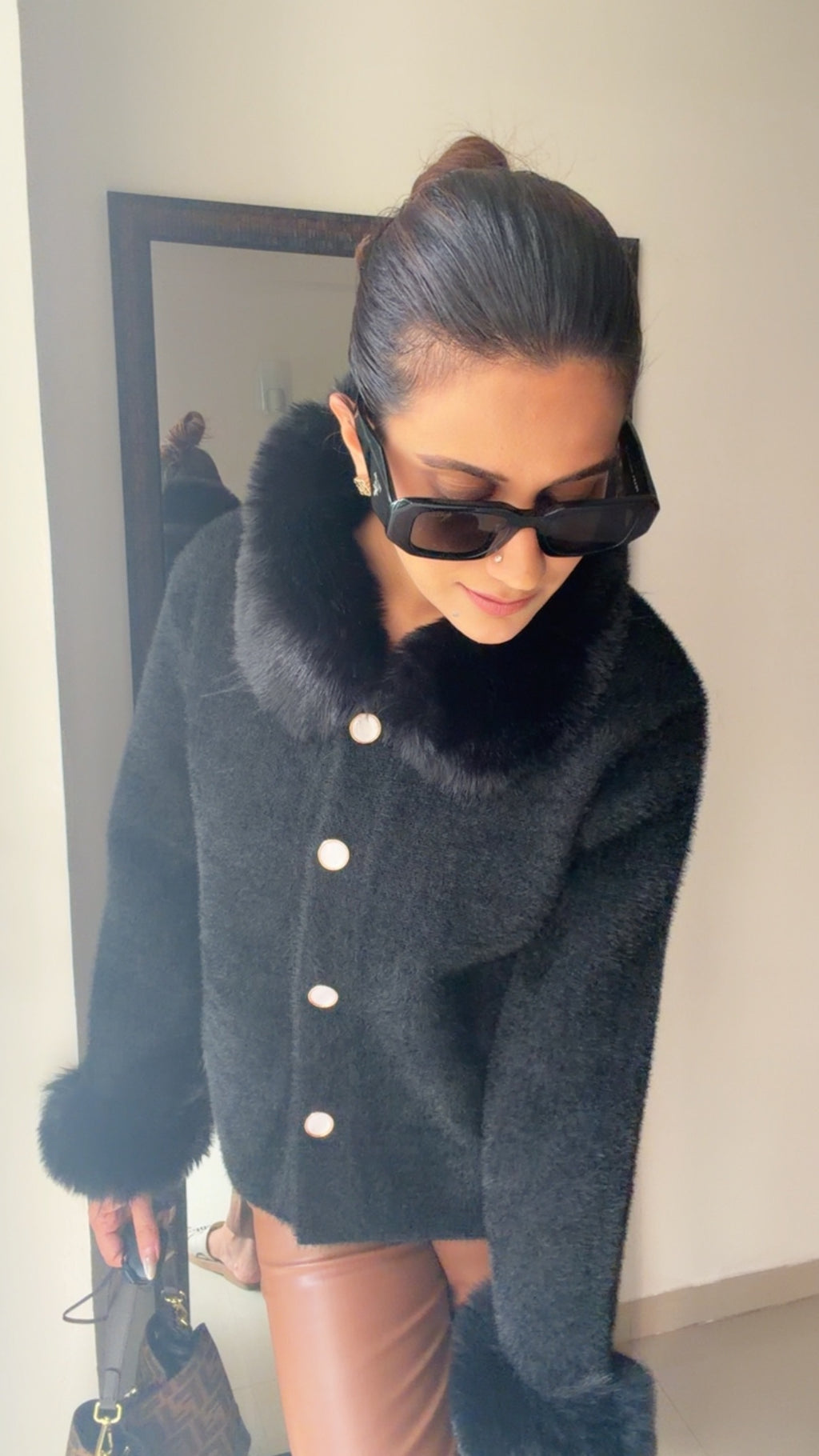 Midnight Luxe Fur-Trim Fall Jacket