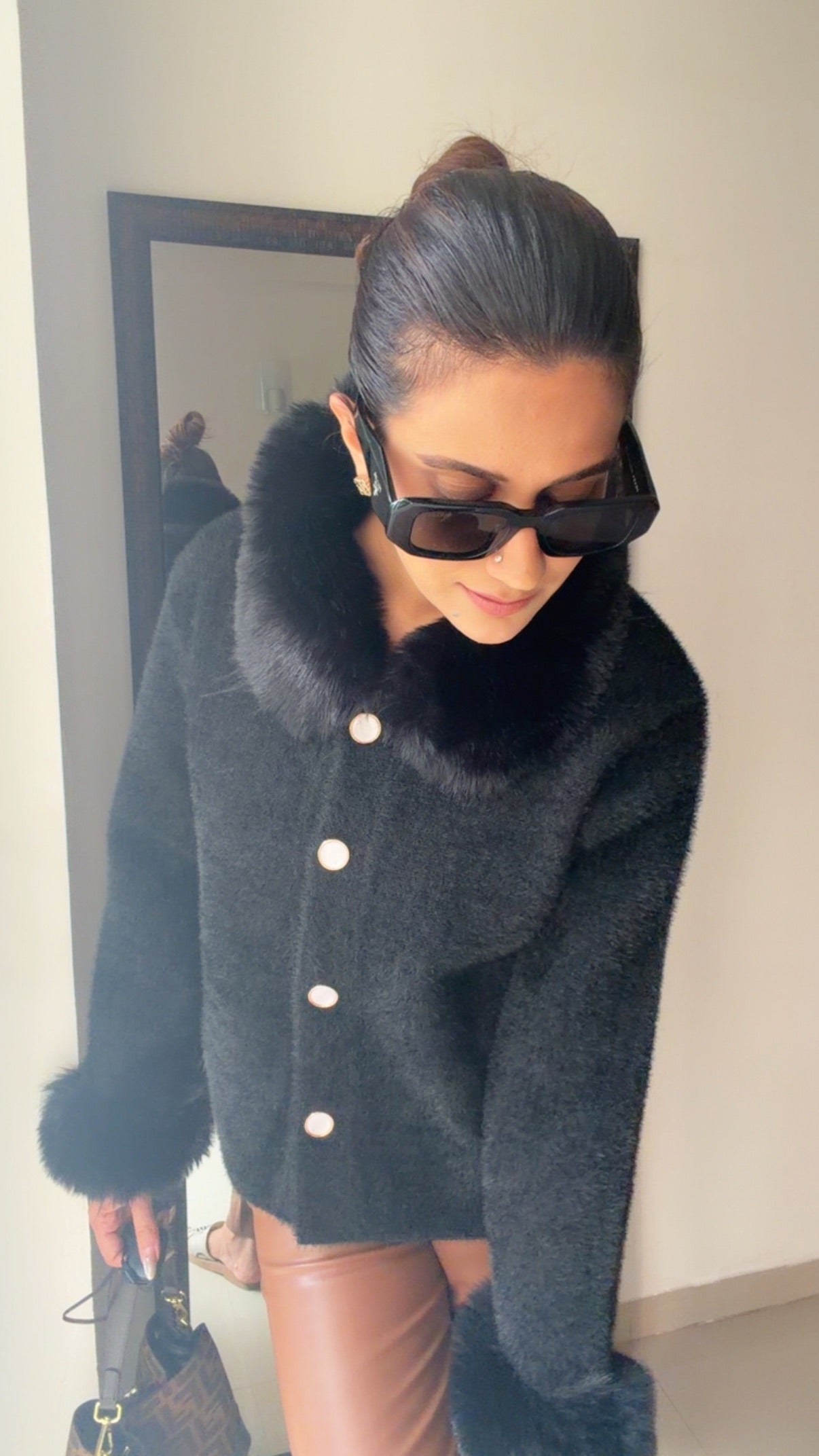 Midnight Luxe Fur-Trim Fall Jacket