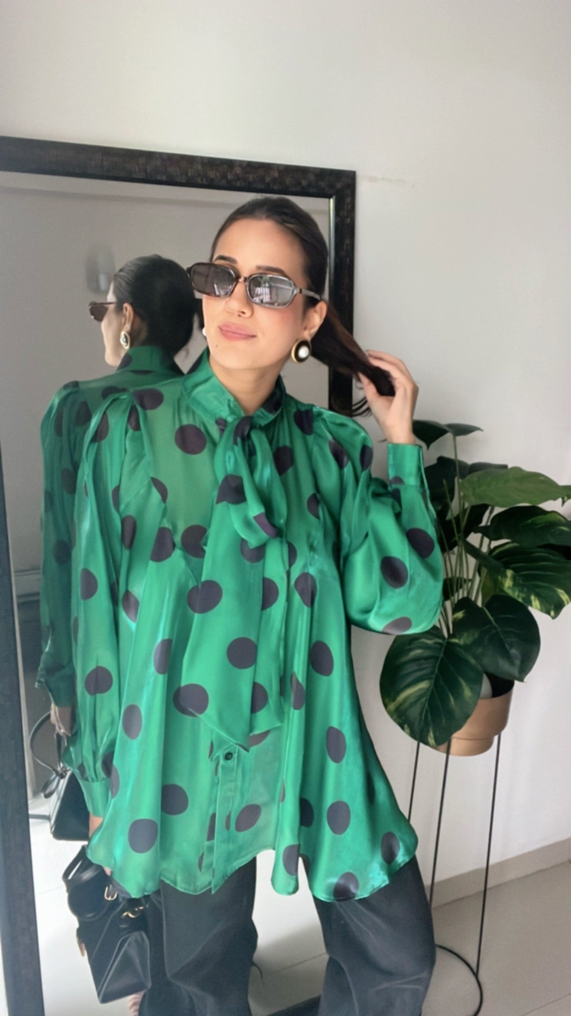 Polka Dot Flounce Glossy Top