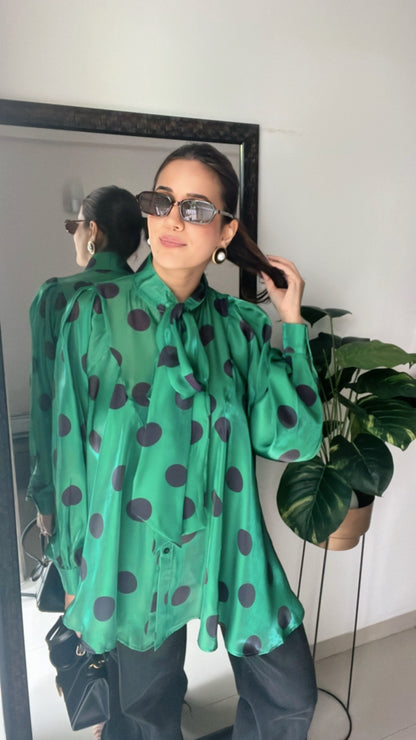 Polka Dot Flounce Glossy Top