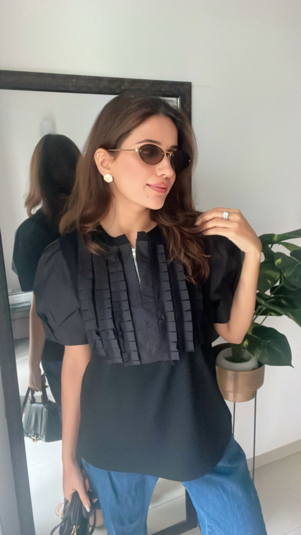 Zipped Frilled Top