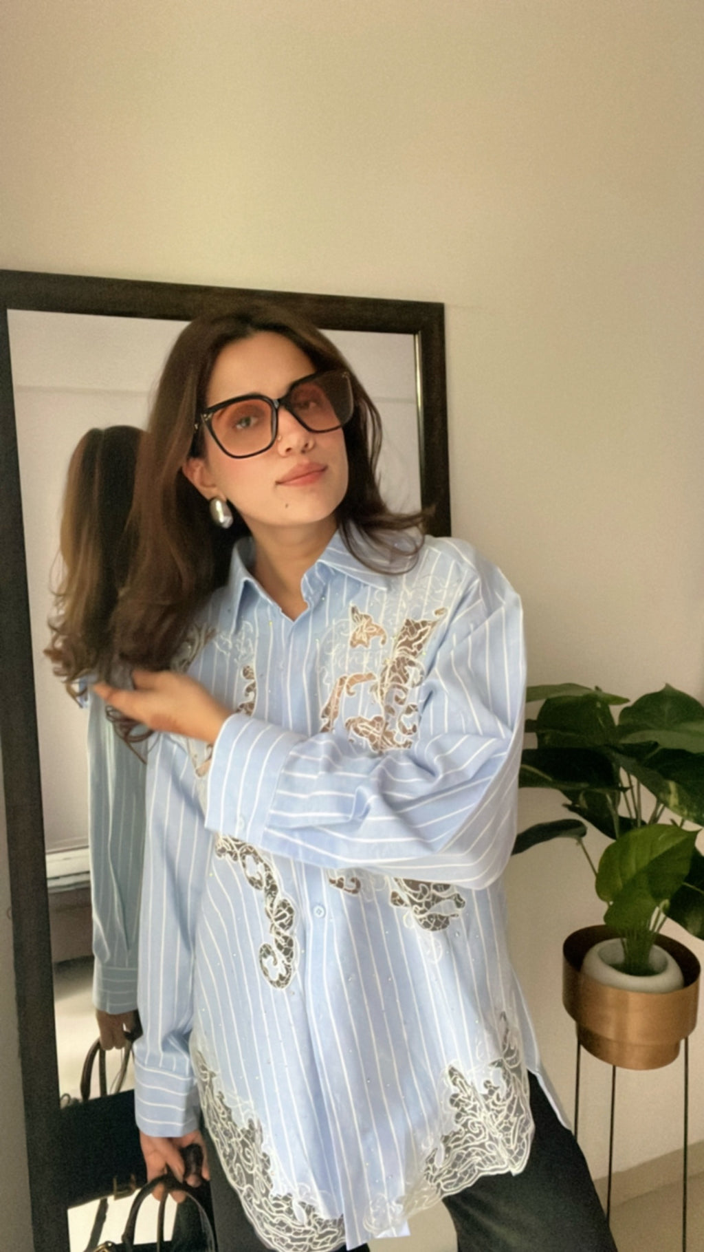 Lace Detailed Linen Shirt