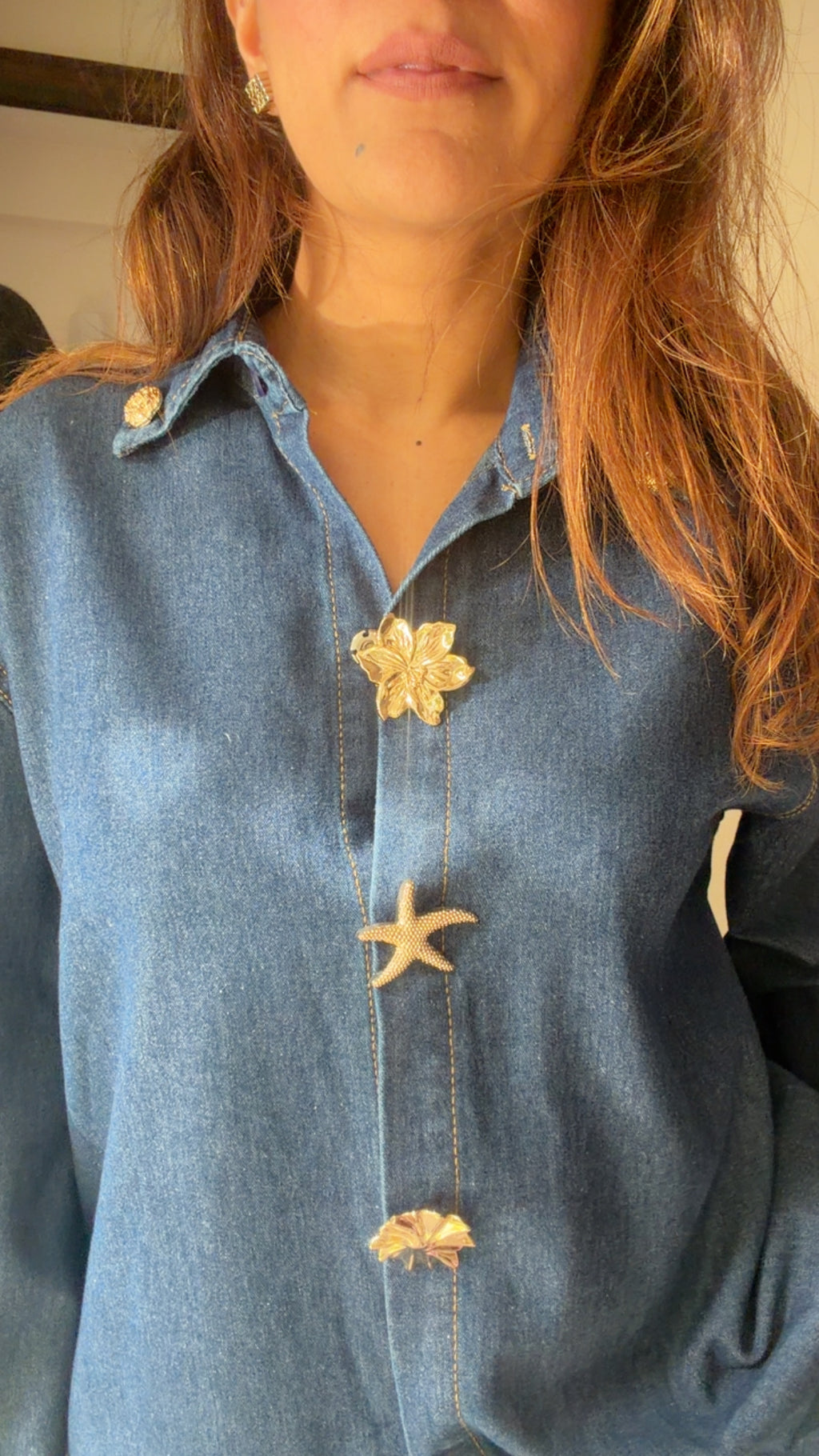 Soft Denim Gold Detailed Shirt